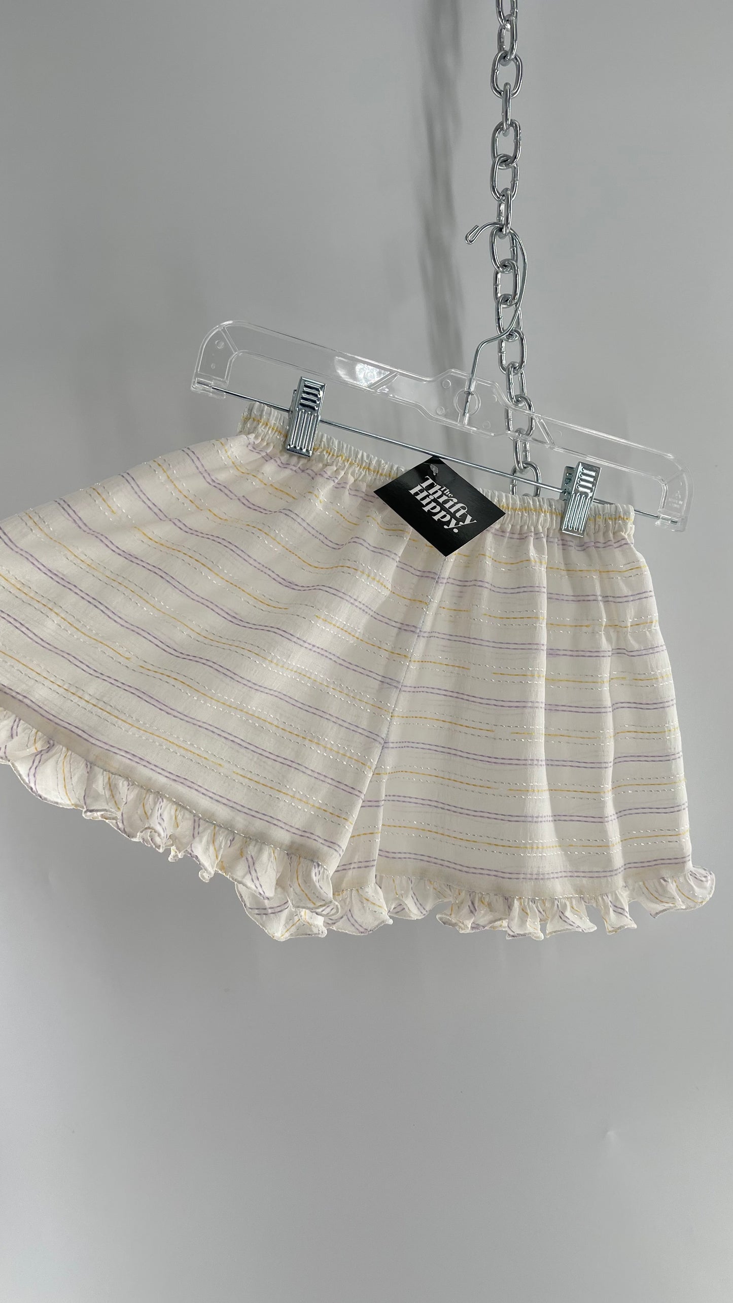 Vintage Sheer Babydoll Short with Embroidered Needle Point Stripes and Ruffled Hem (S)”