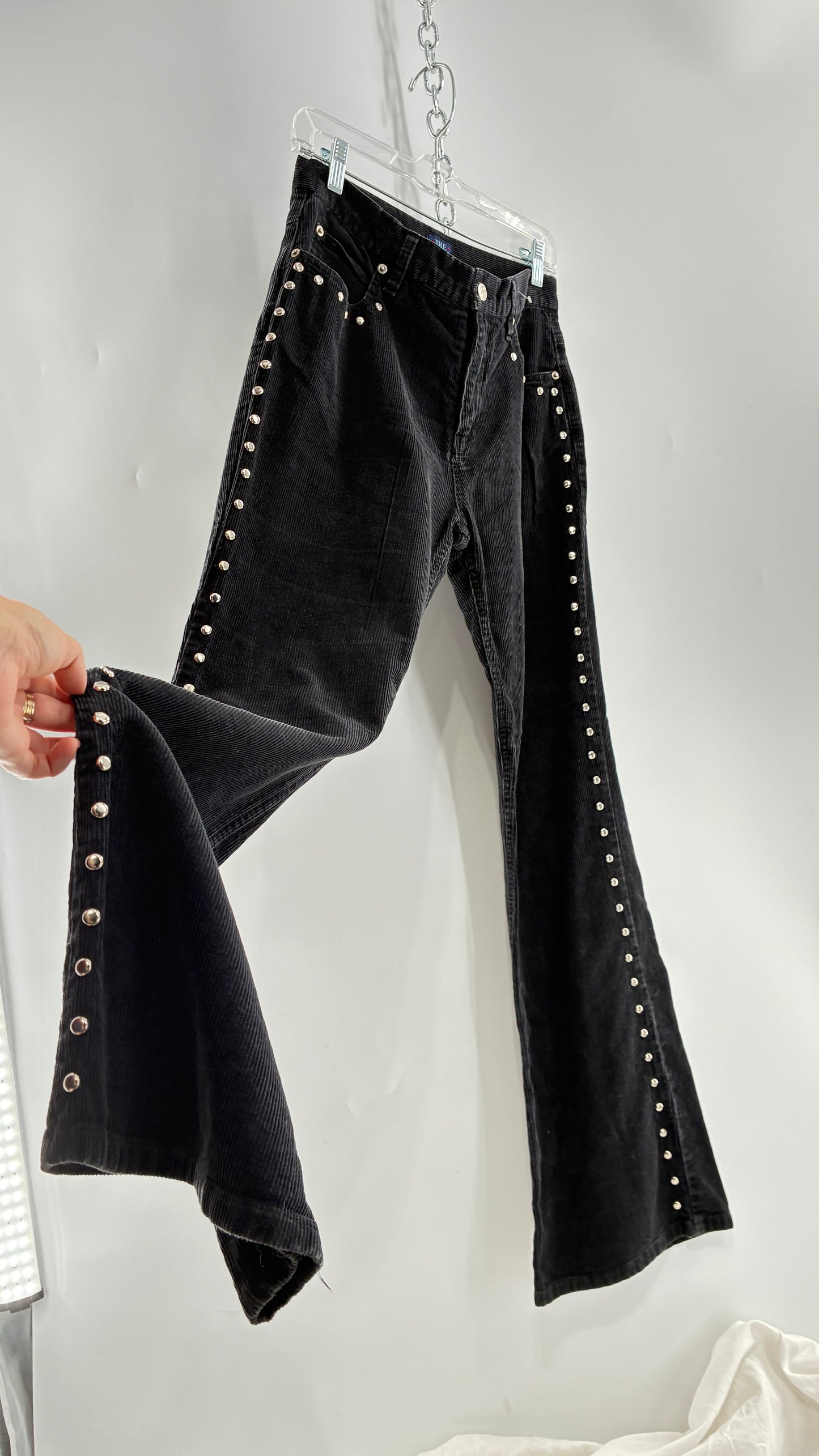 Vintage THE BLUES Grey Corduroy Side Studded Kick Flares (8)
