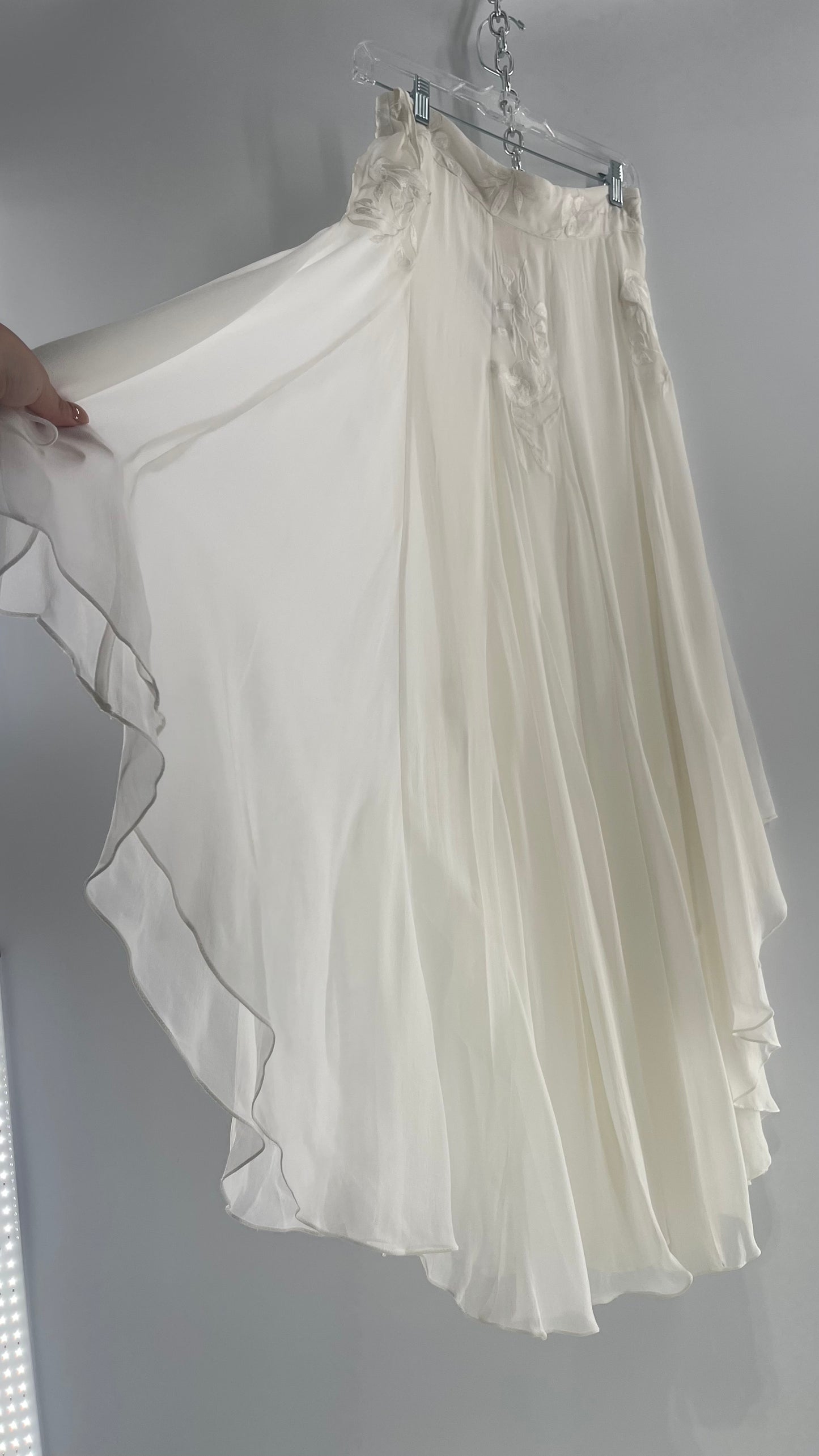 ROCOCO SAND White Hankerchief Hem Skirt with Embroidered Waistline (Medium)