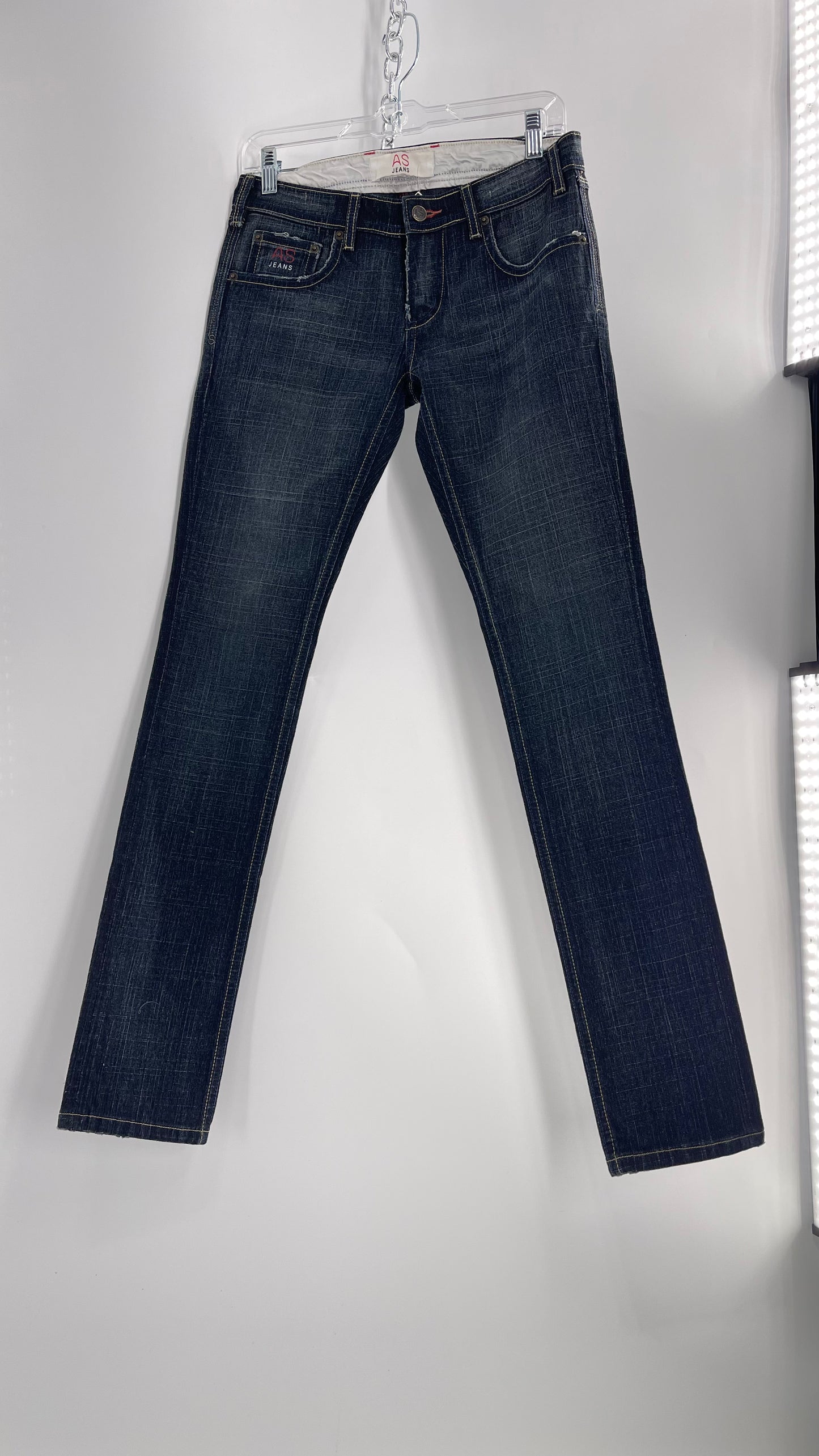 Vintage Smart AS JEANS Dark Wash with Grain and Embroidered/Embellished Kiss Rock Logo (28)