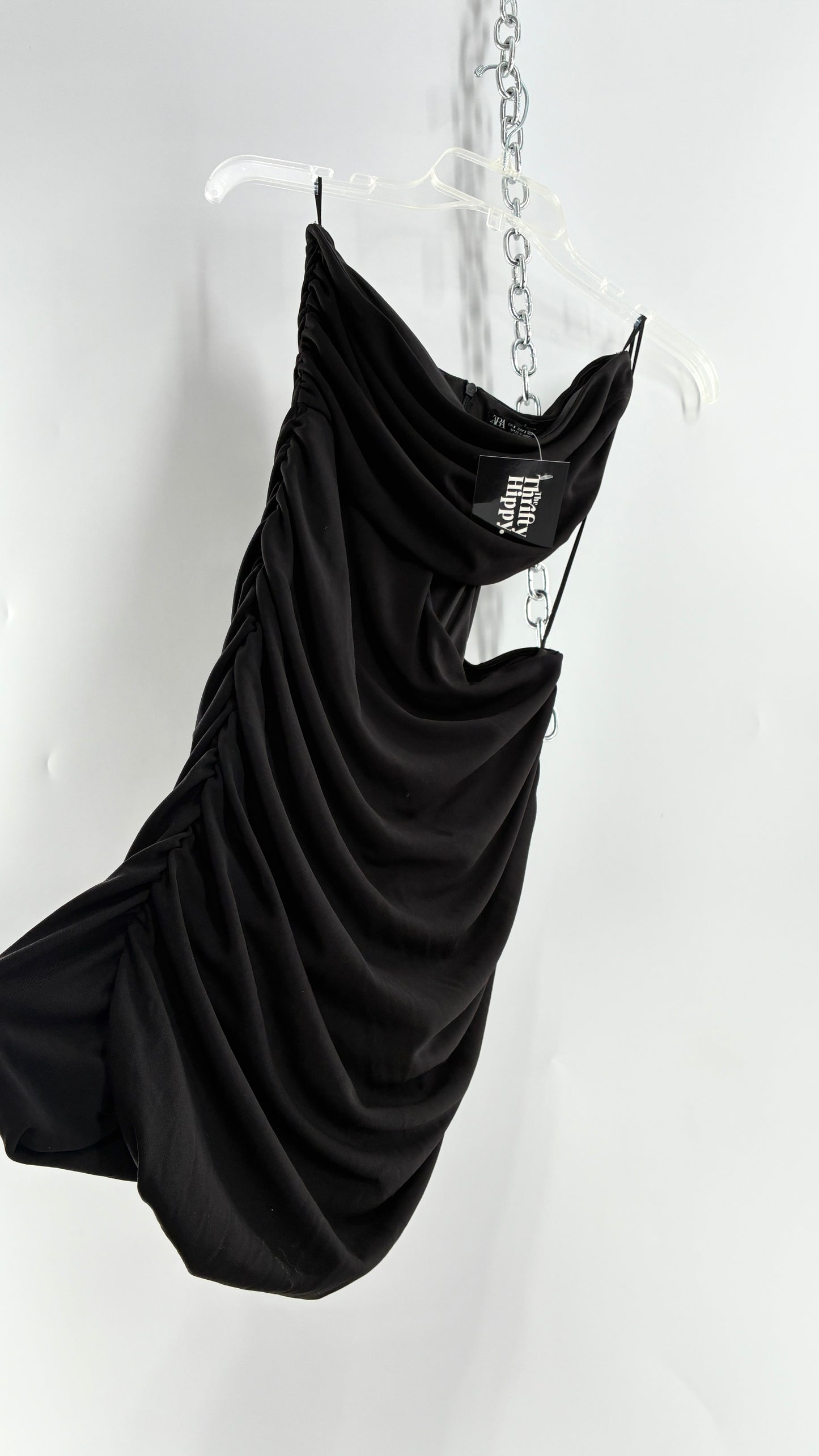 ZARA Black Ruched Cut Out Side Mini Dress (Small)