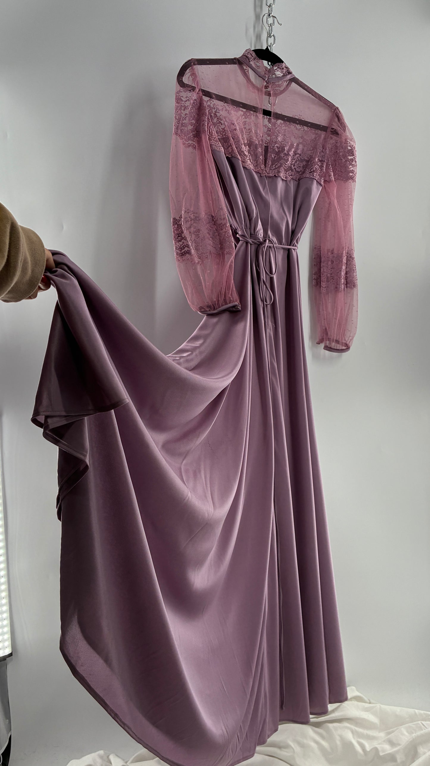 Vintage Handmade Dusty Purple Mauve Bubble Sleeve Maxi Dress (XS/S)