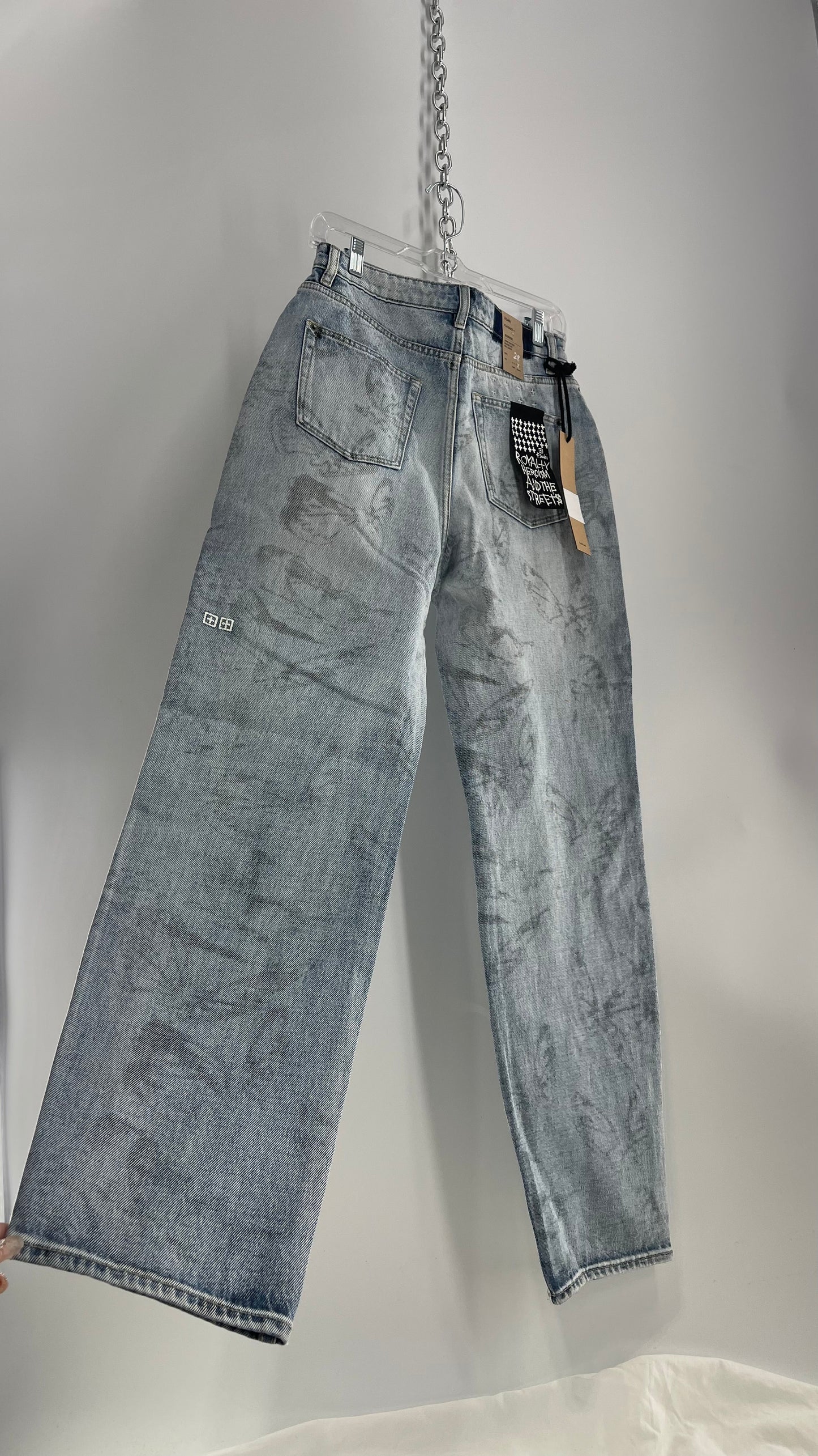 KSUBI Light Wash Butterfly Graphic Jeans with Tags Attached (28)