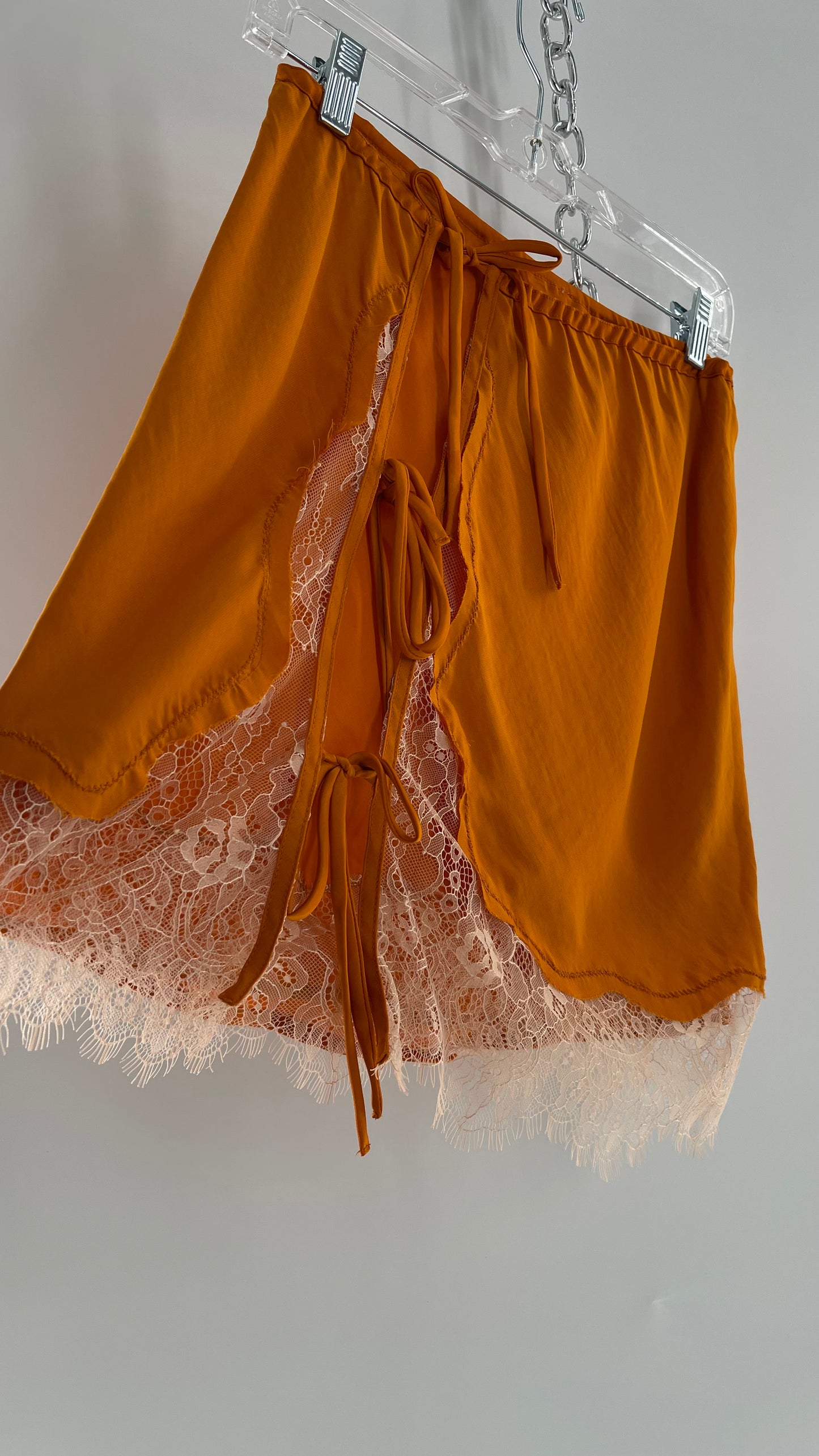 Free People Orange Lace Trim Silky Mini Skirt (Medium)