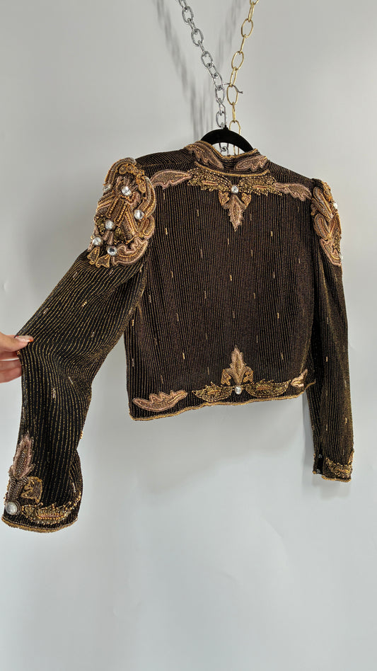 Vintage CREATIVE CREATIONS Black Blazer with Intricate Gold Beading (Medium)