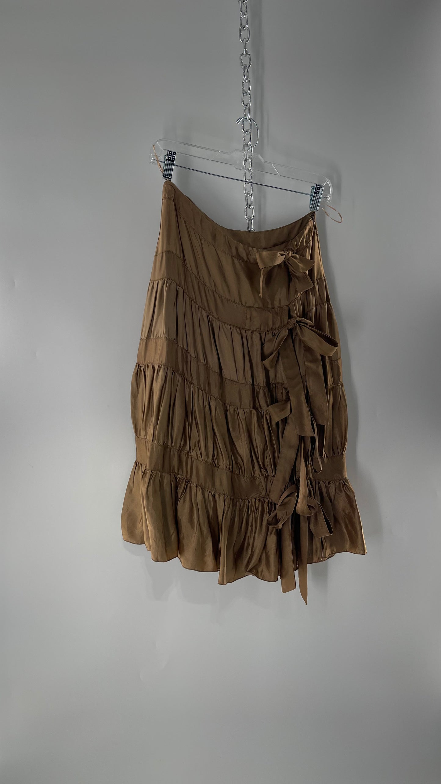 Ysatis Greece Bronze Metallic Fabric Skirt with Dainty Feminine Bow Detailing on Side (1)