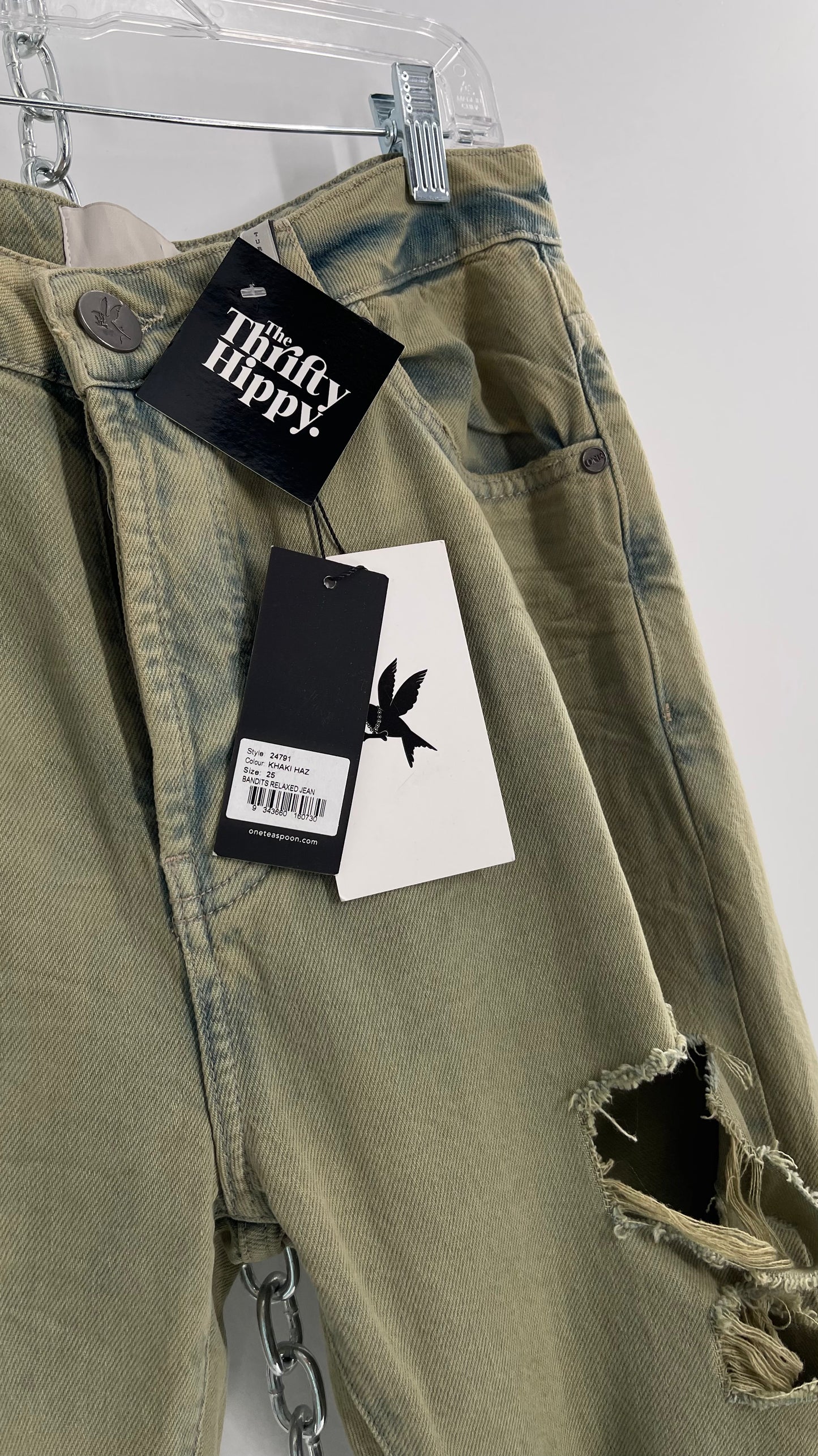 One Teaspoon Distressed Baggy/Bandit Relaxed Jean with Green Hue/Wash (Khaki Haze) (25)
