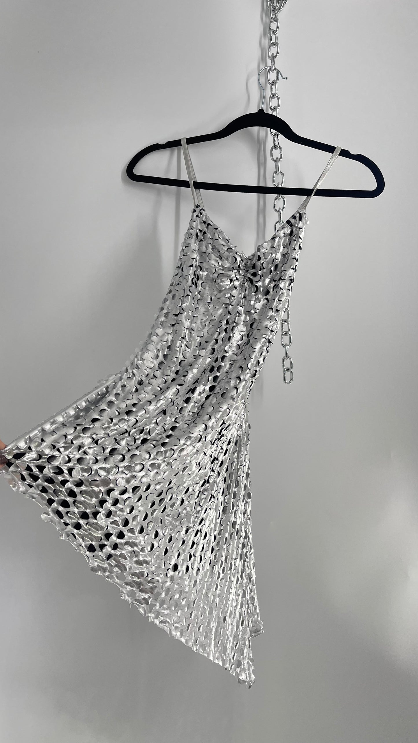 Vintage Weismann Silver Grated Tank with Asymmetric Hem and Built in Shorts (Medium)