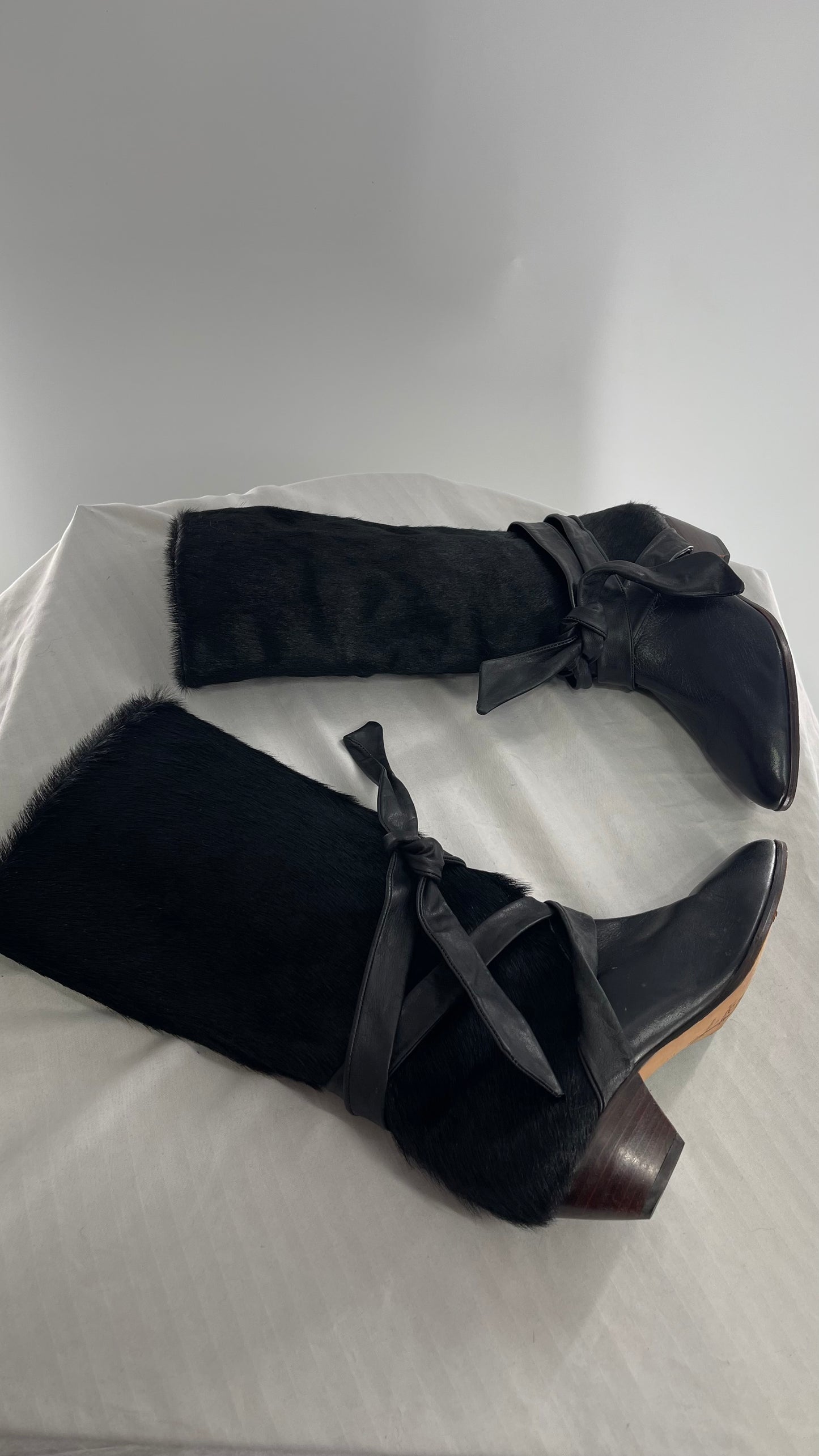 Vintage Nickels Black Italian Fur Boot with Leather Straps (7)