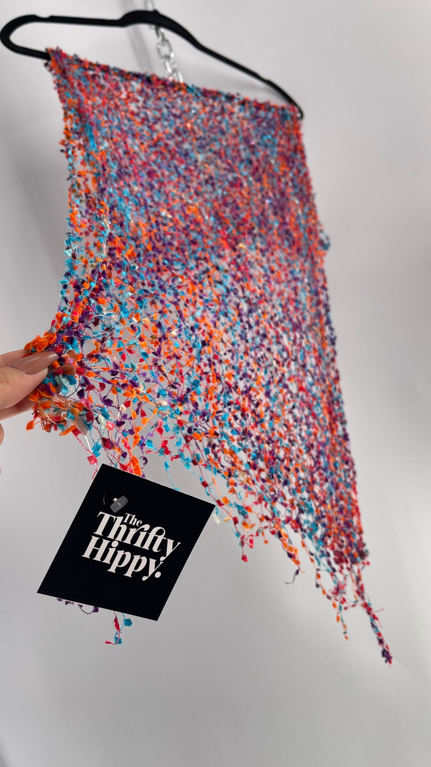 Vintage Negative Space Confetti Scarf Red, Teal, Orange, Blue