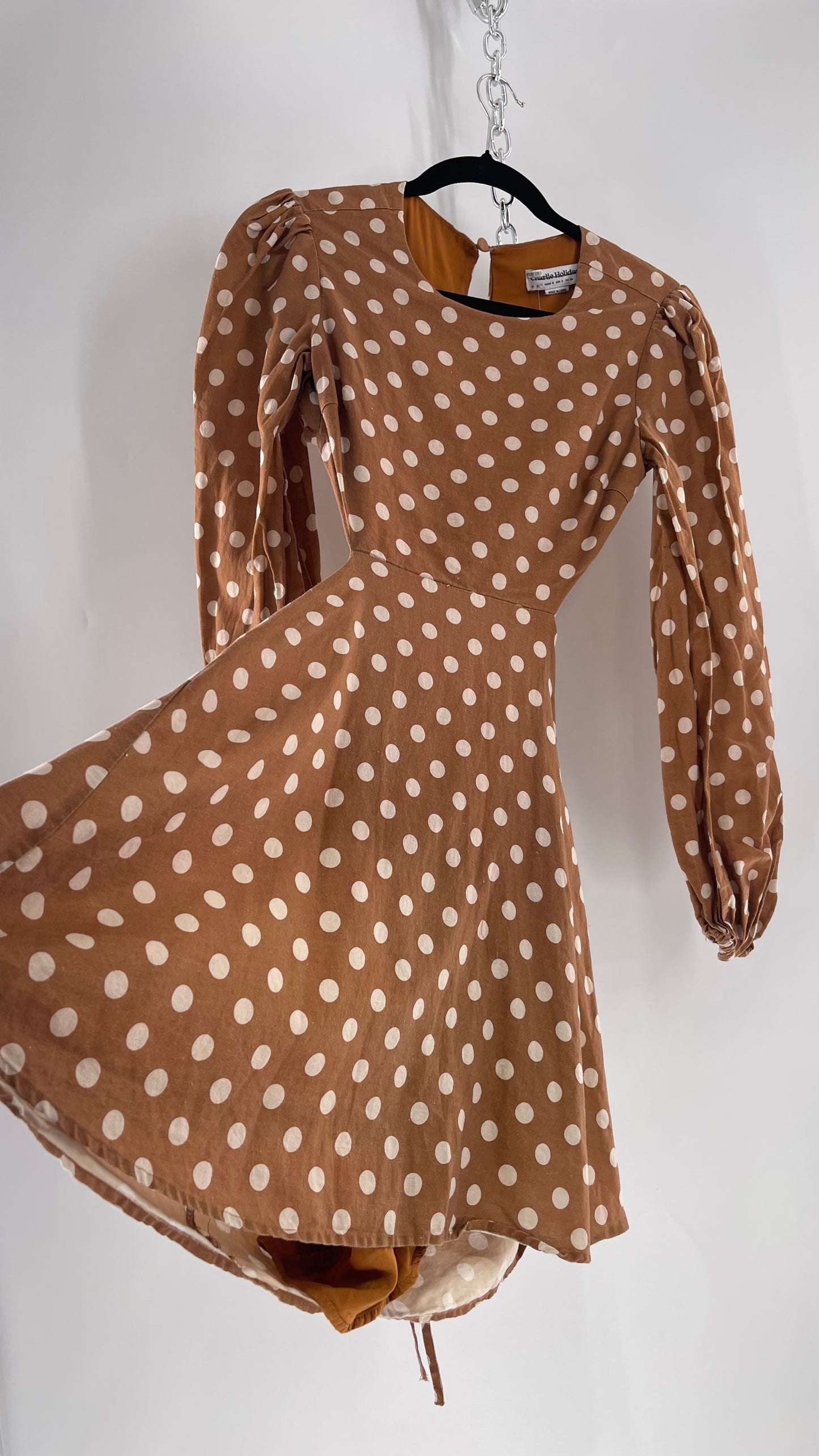 Charlie Holiday Halcyon Brown Polka Dot Open Back Linen (2)