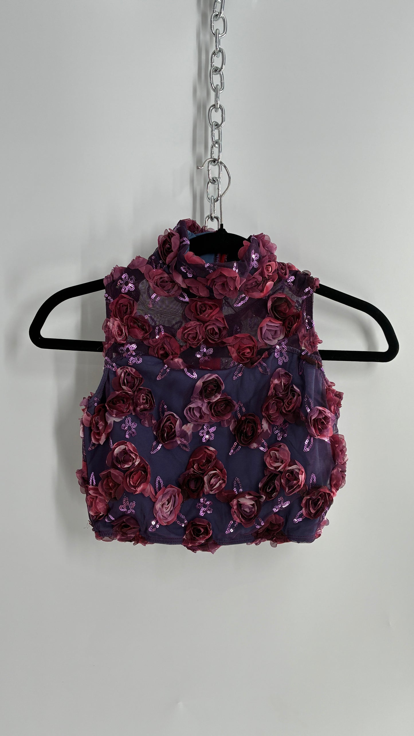 Vintage WEISSMAN Purple Cropped Floral Appliqué Turtle Neck (SA)