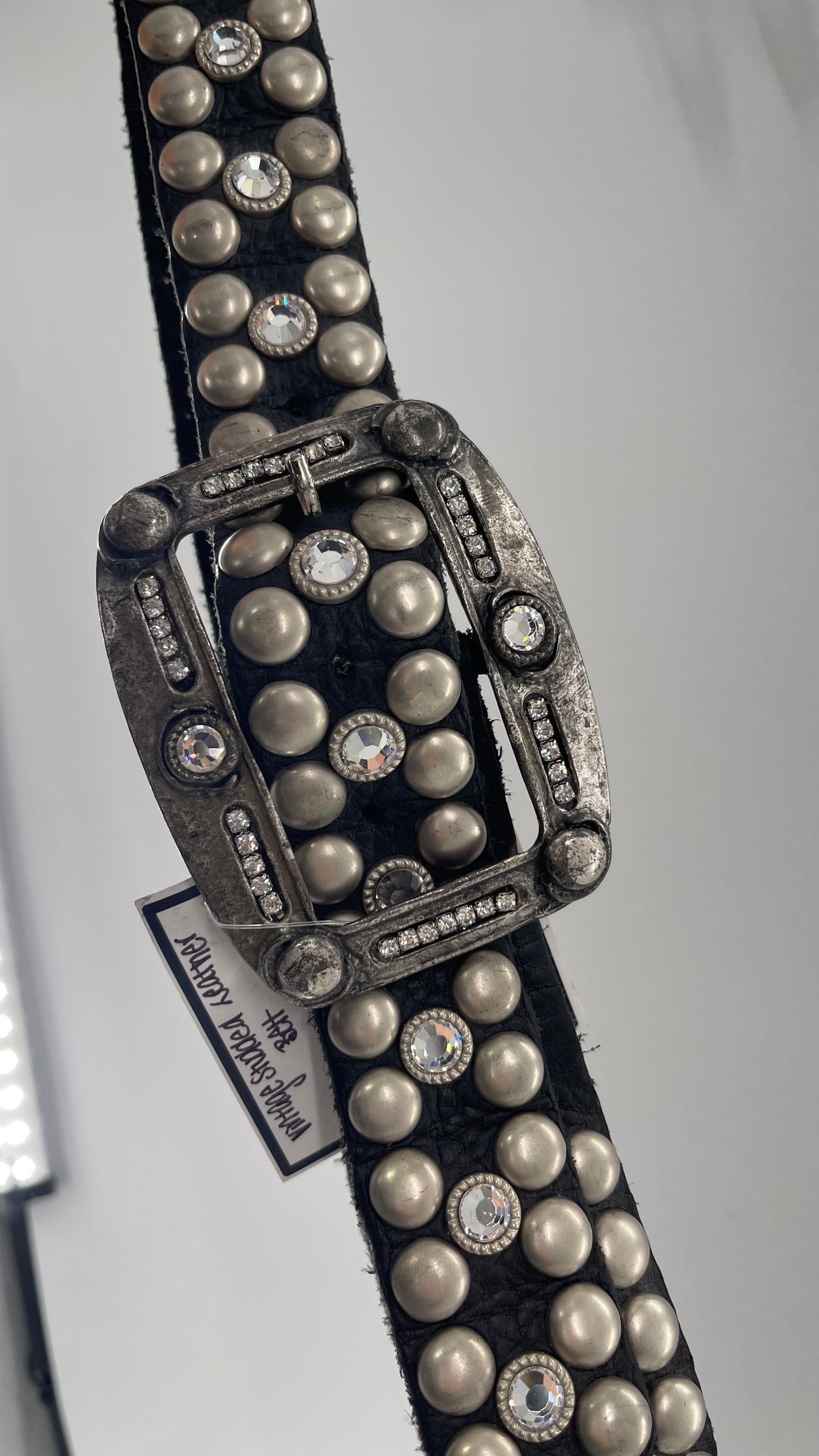 Vintage NEW Swarovski Crystal Iconic Cowboy Belt with Studded Leather Detailing (Small)