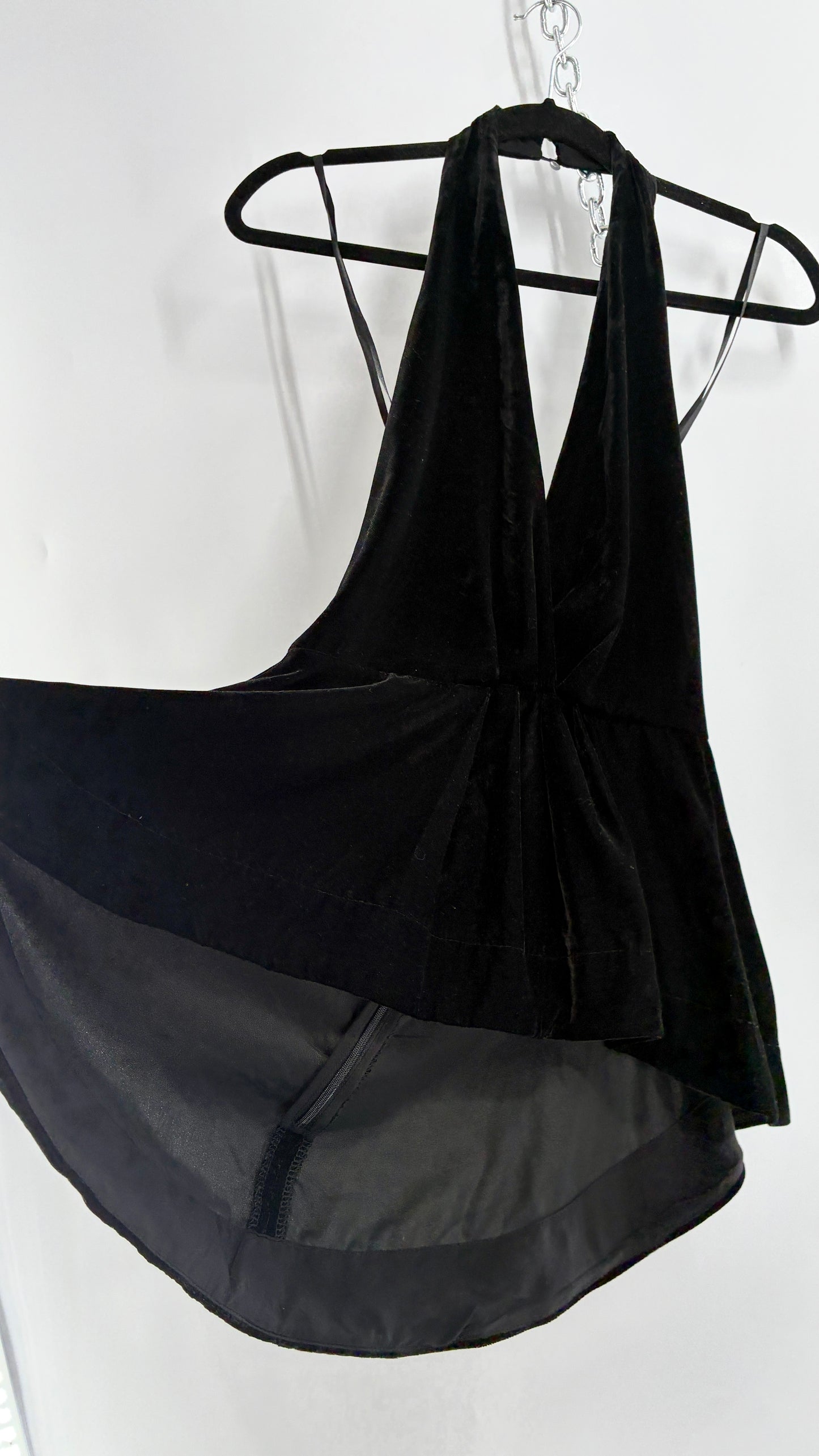 Free People Black Velvet Backless Halter (Small)