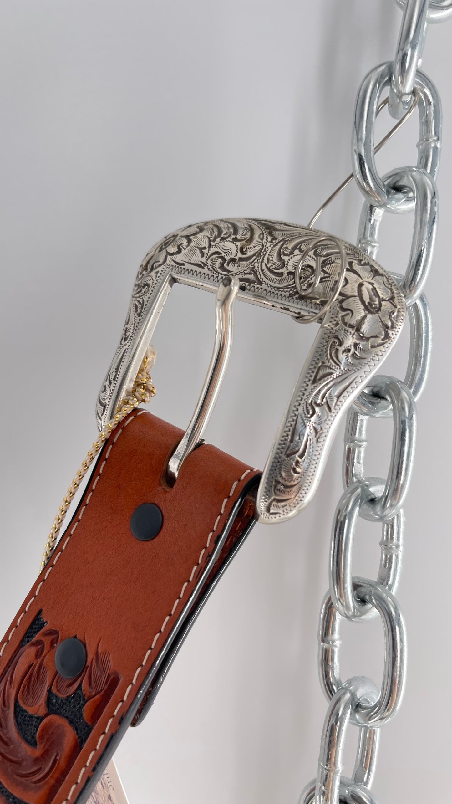 Vintage Ranger Belt Company Genuine Handtooled Leather Metal Stars Embellishments (36)