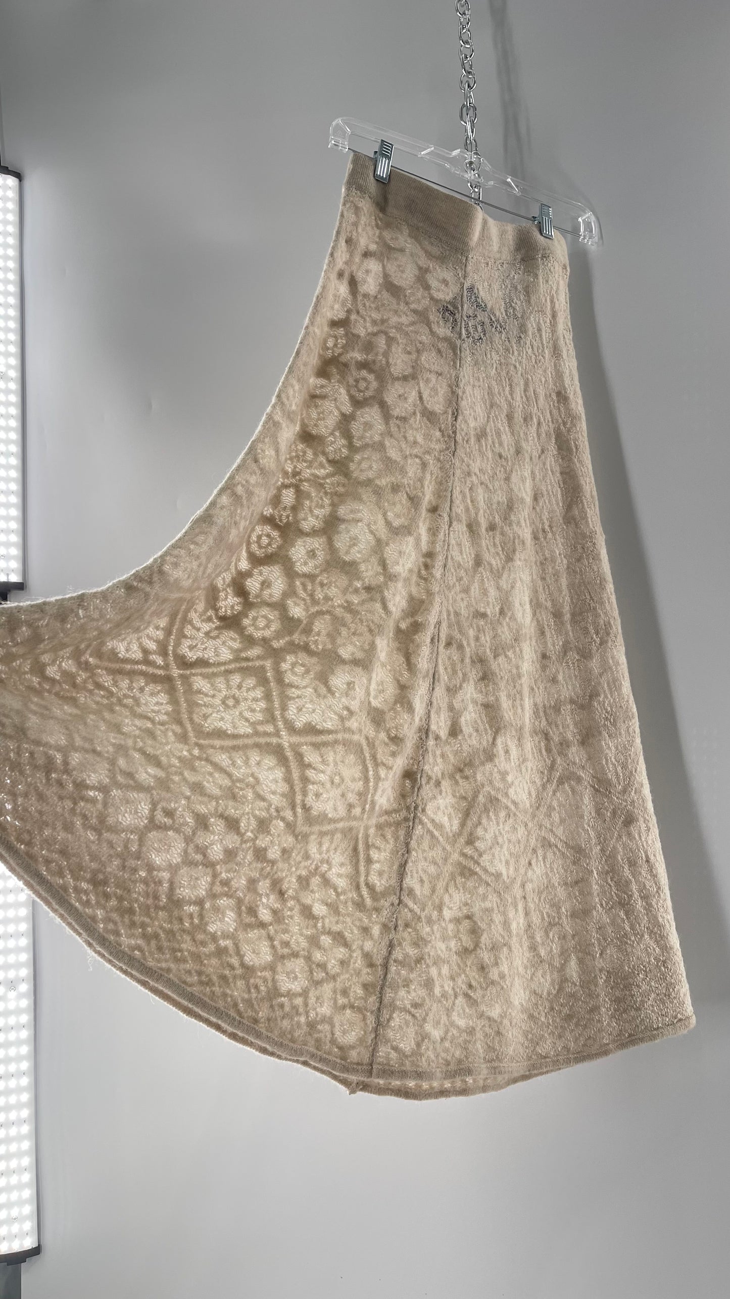ZARA Open Knit Patterned Slightly Translucent Oatmeal Skirt (Small)