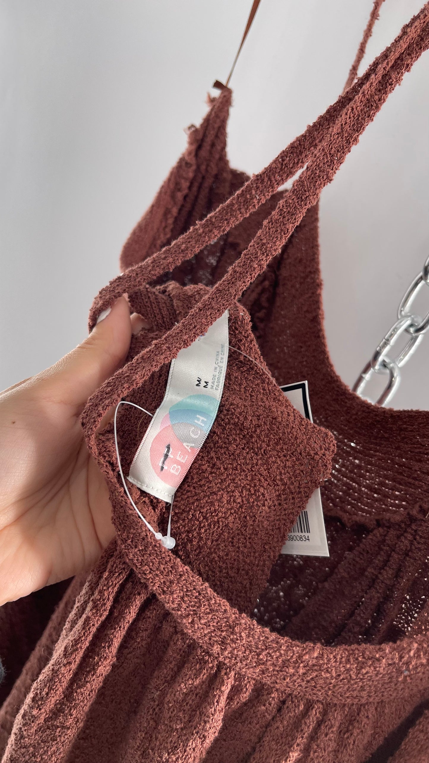 Free People Under the Stars Textured Brown Heavy Knit Maxi Dress  (Medium)