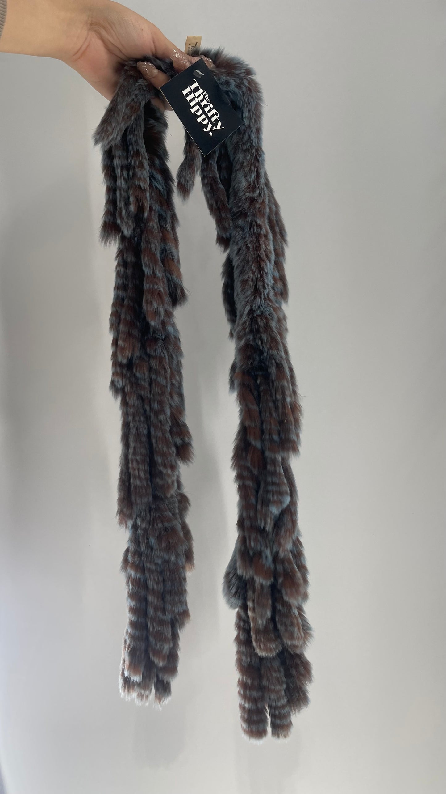 Vintage Brown and Blue Tiered Rabbit Fur Scarf