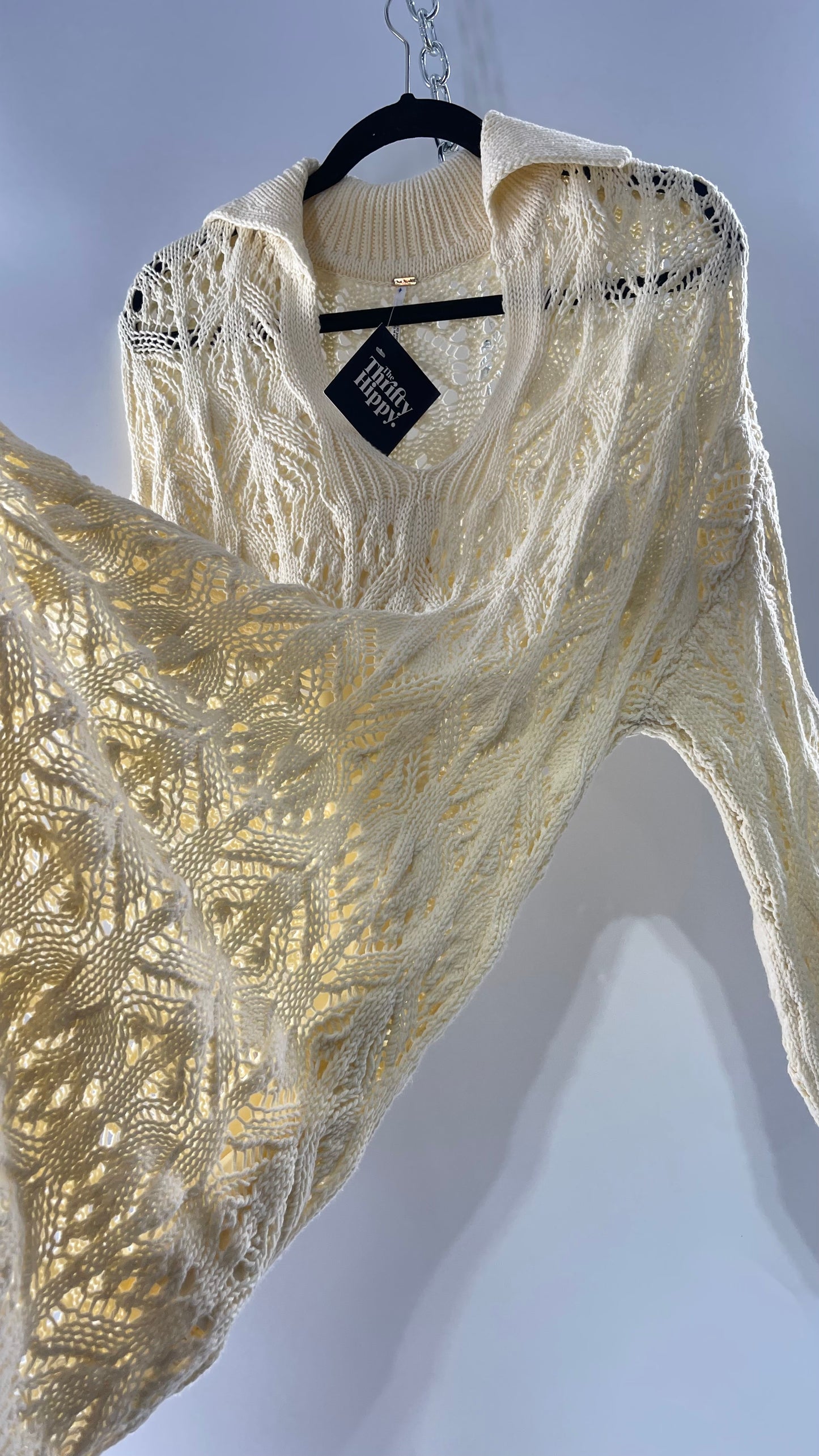 Free People Baby Yellow Comfy n Cozy Open Stitch Knit Sweater Dress (XS)