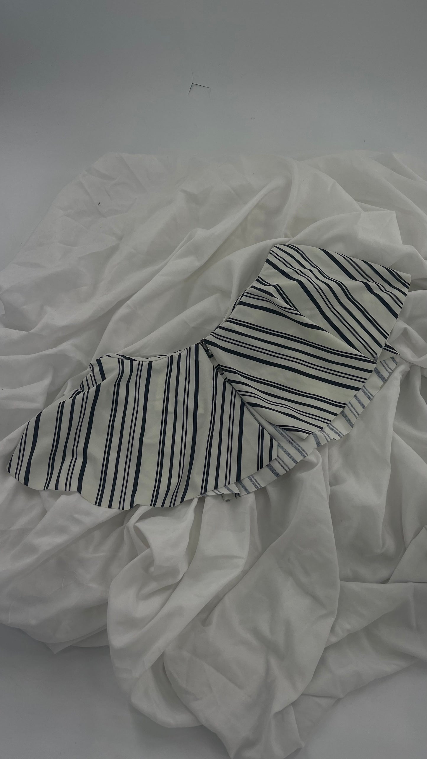 Anthropologie Citrine Made in Bali White/Black Striped Bandeau Swim Top with Ruffle (Small)