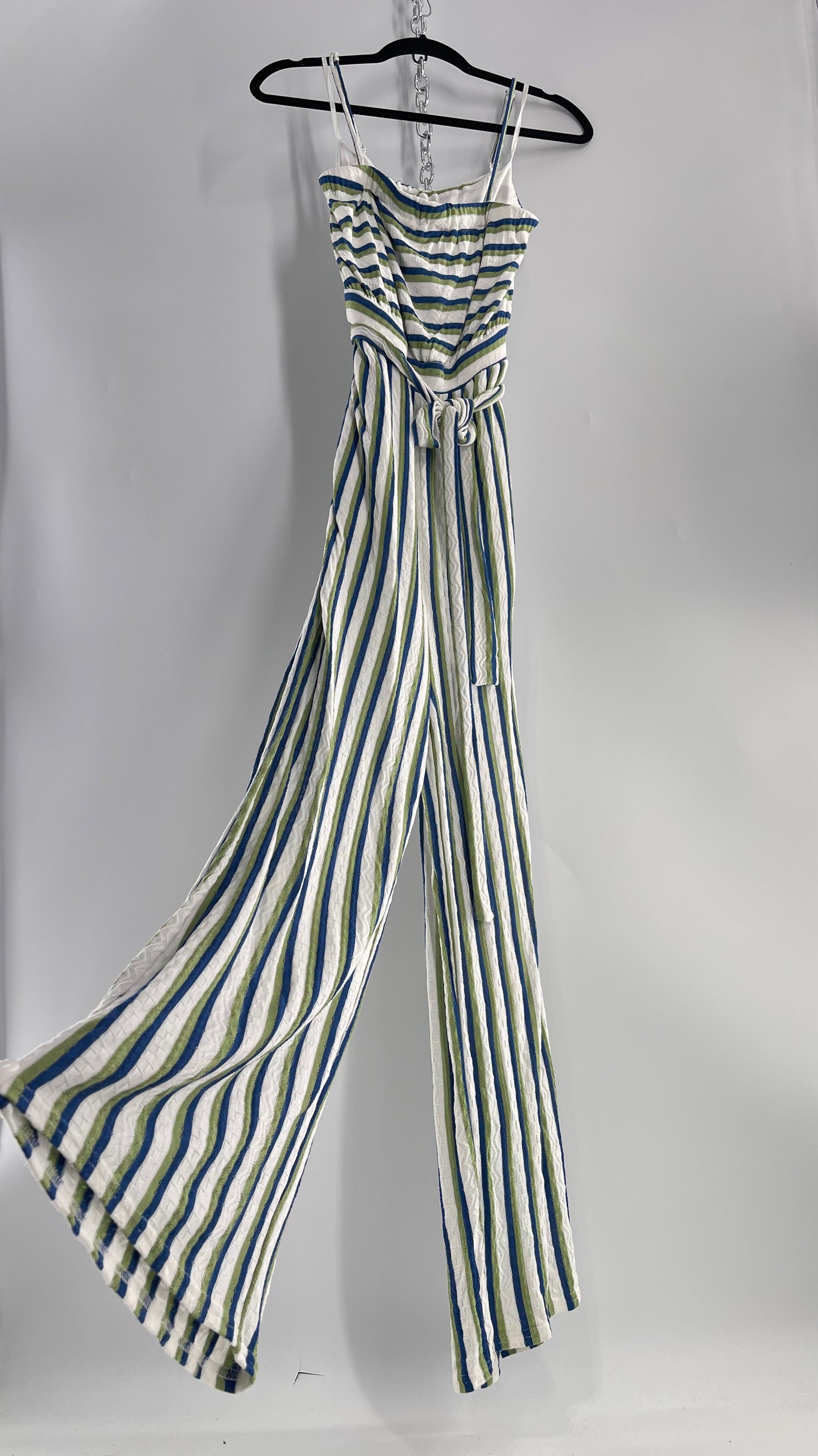 Maeve Anthropologie Woven Green/Blue/White Wide Leg Jumpsuit (Small)