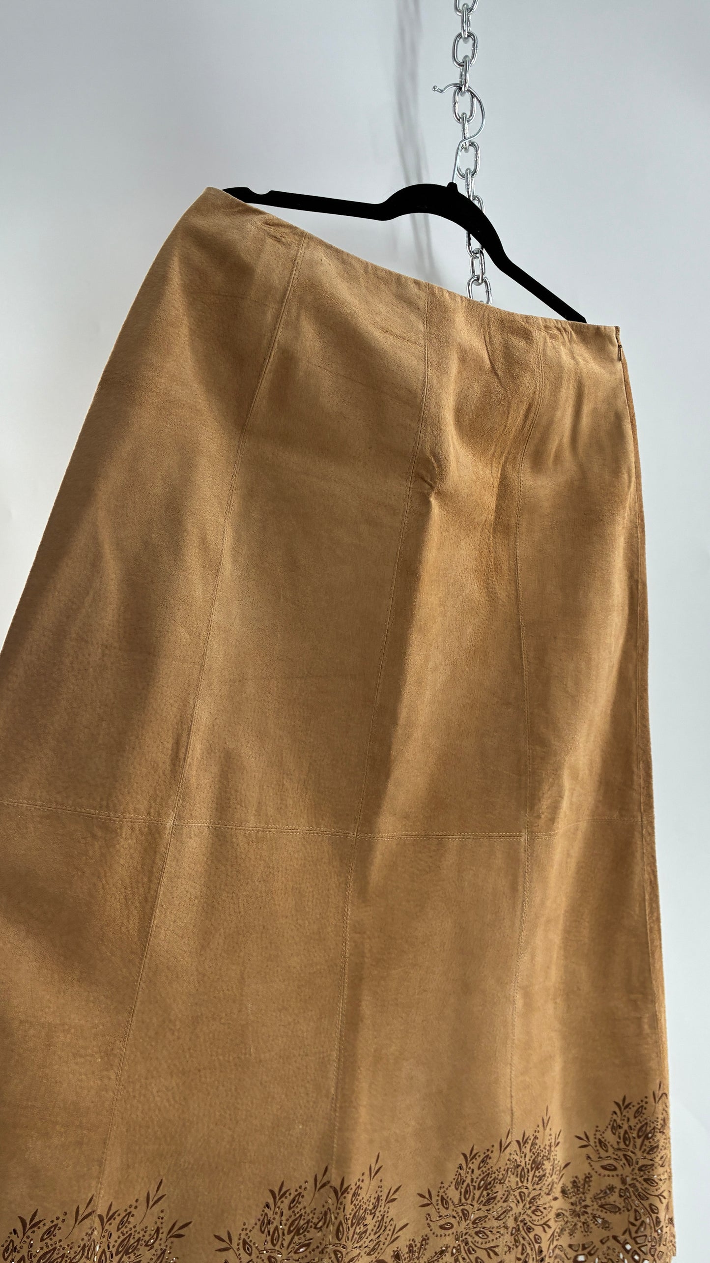 Deadstock Vintage Cold Water Creek Genuine Leather Hip Skirt with Lace Hem (14)
