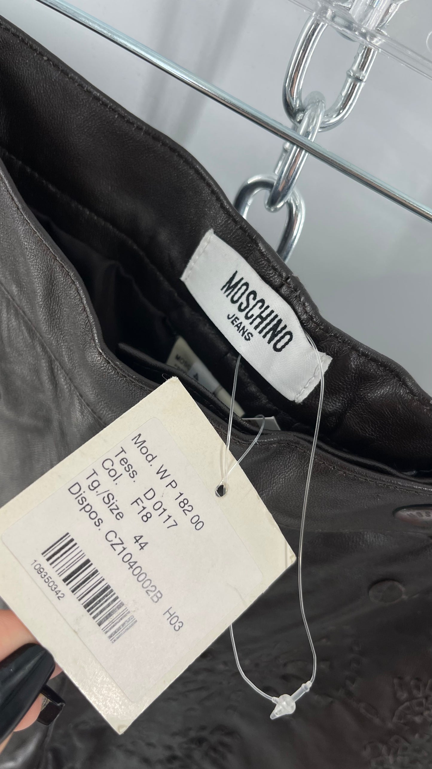 Moschino Brown Leather Embroidered Pants (10) ***WITH TAGS***