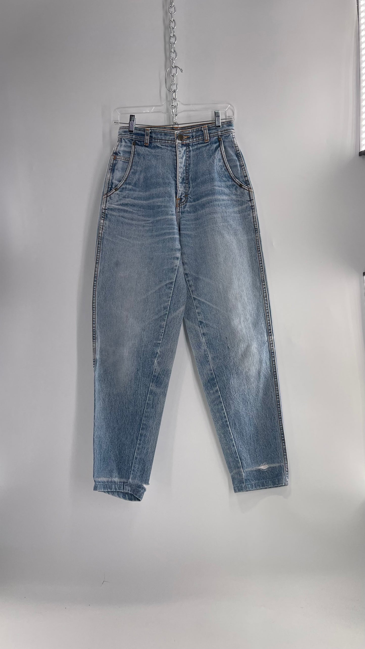 Vintage Sergio Valente Light Blue Ultra High Waisted Mom Jeans with Distressing (28)