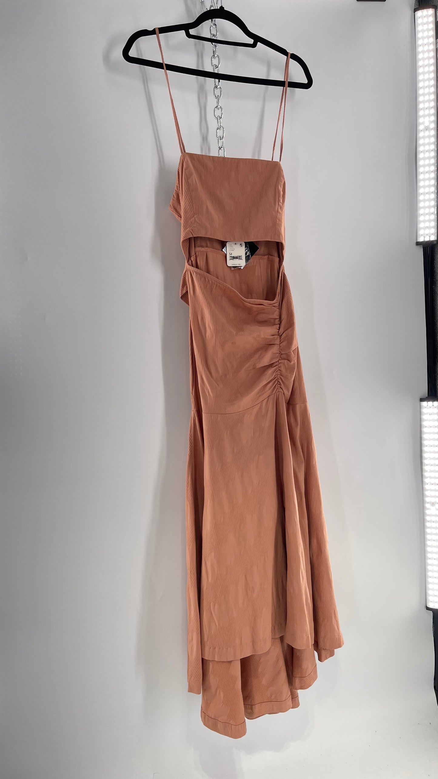 Free People Terracotta/ Smoky Pink Maxi Dress with Exposed Midriff, Waist Bow, and Side Slit with Tags Attached  (M)