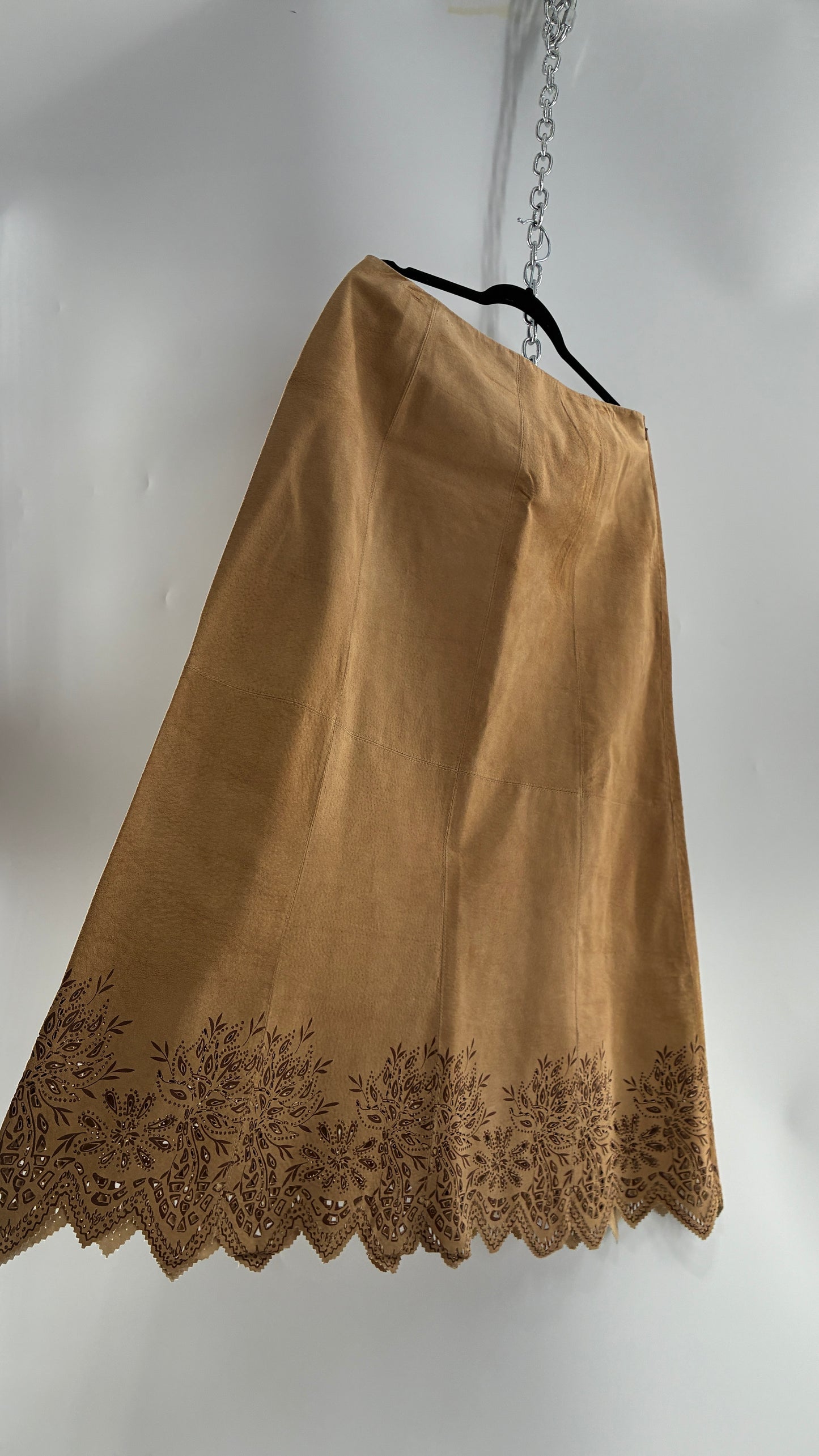 Deadstock Vintage Cold Water Creek Genuine Leather Hip Skirt with Lace Hem (14)