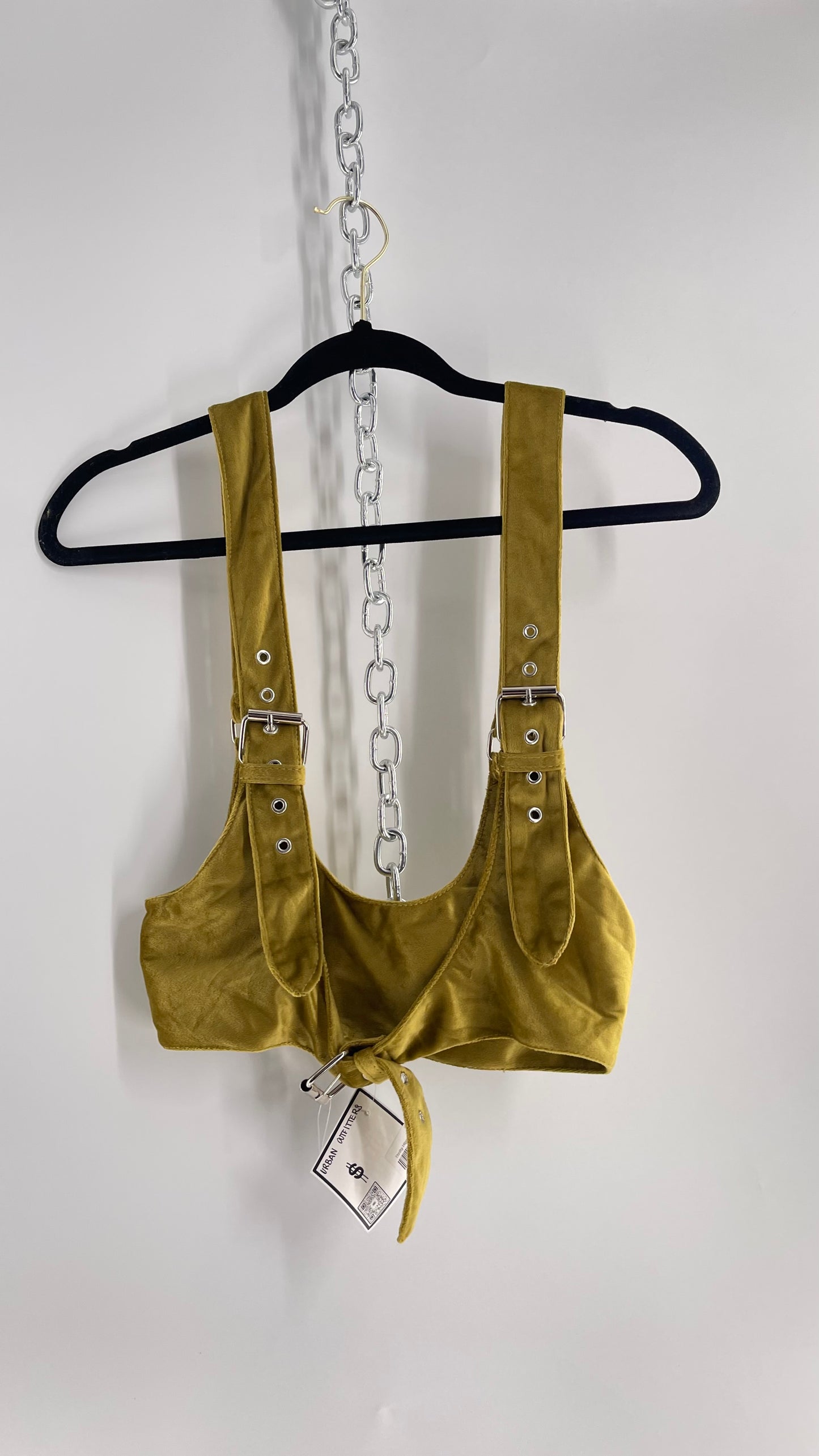 Urban Outfitters Greenish Gold Velour Body Harness with Embroidered Daisies and Butterflies (Large)