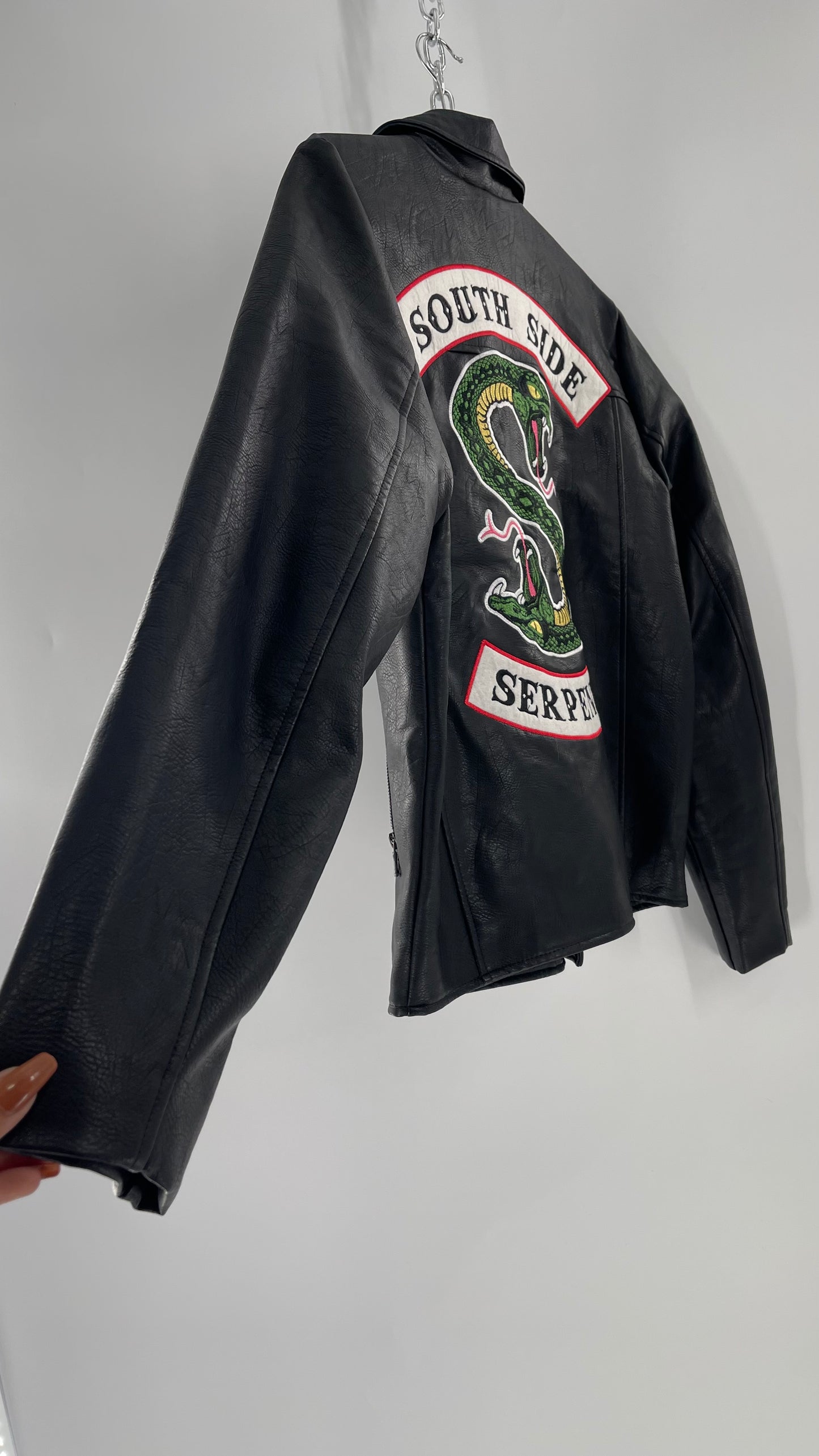 Riverdale Vegan Leather Jacket with Southside Serpents Embroidered Back (Medium)