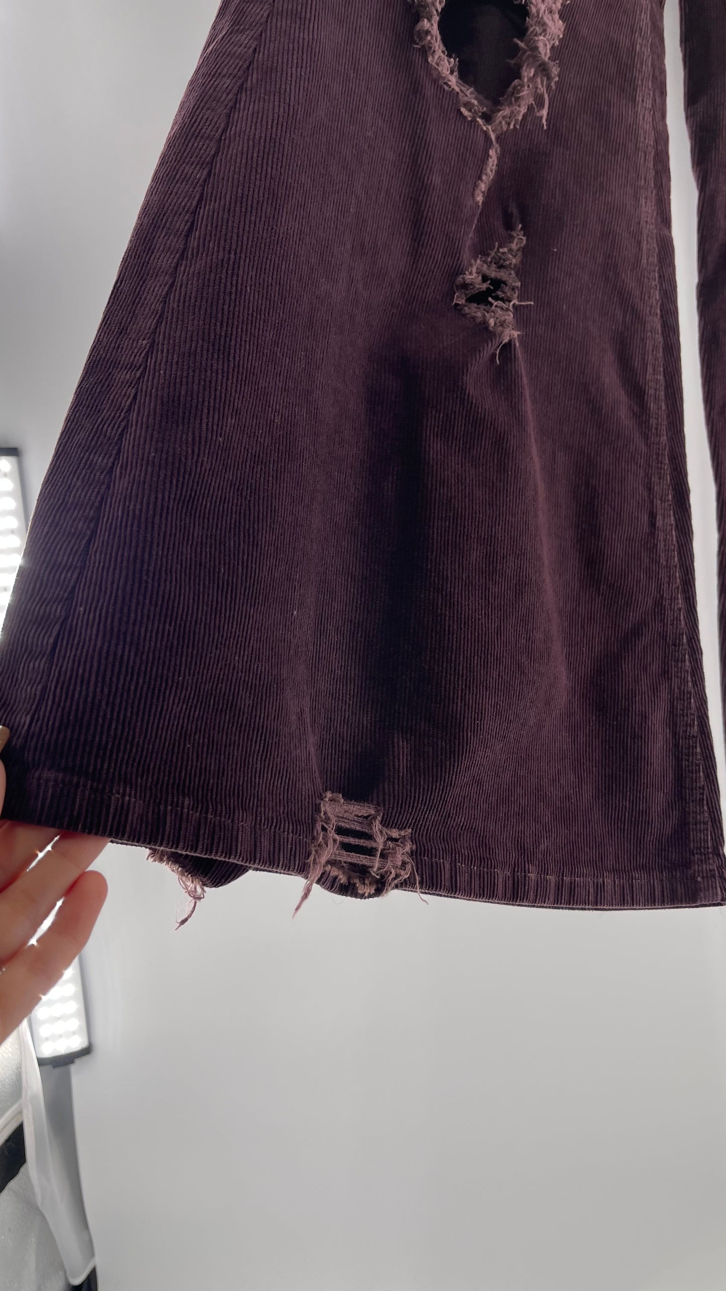 Free People Plum Corduroy Distressed Flare Bell Bottoms (27)