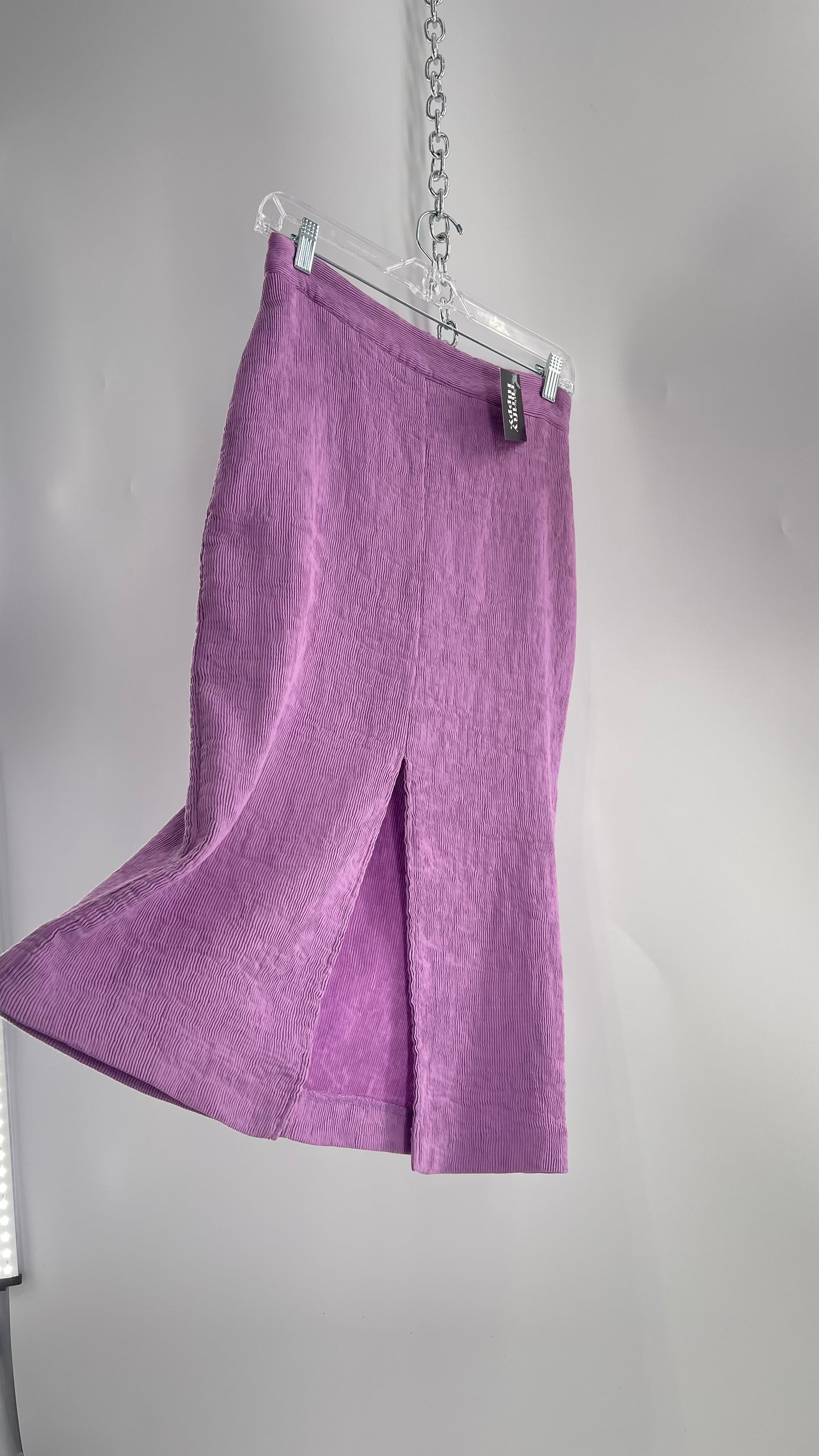 Endless Rose Anthropologie Lavender Crimped/Textured Midi Skirt (Medium)