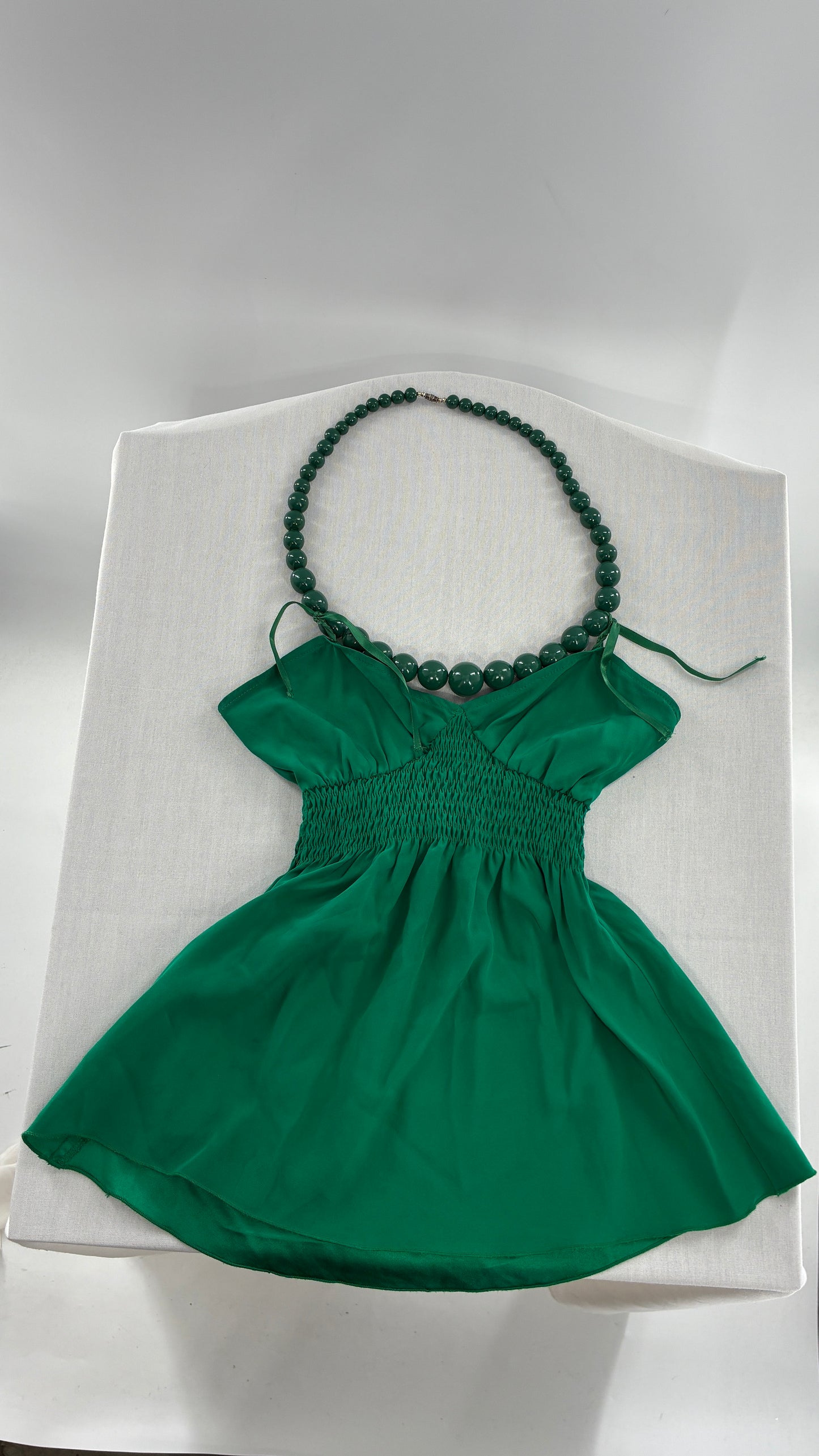 Vintage “Who Cares Made on the Third Panet from the Sun” 100% Silk Green Camisole Blouse (XS)