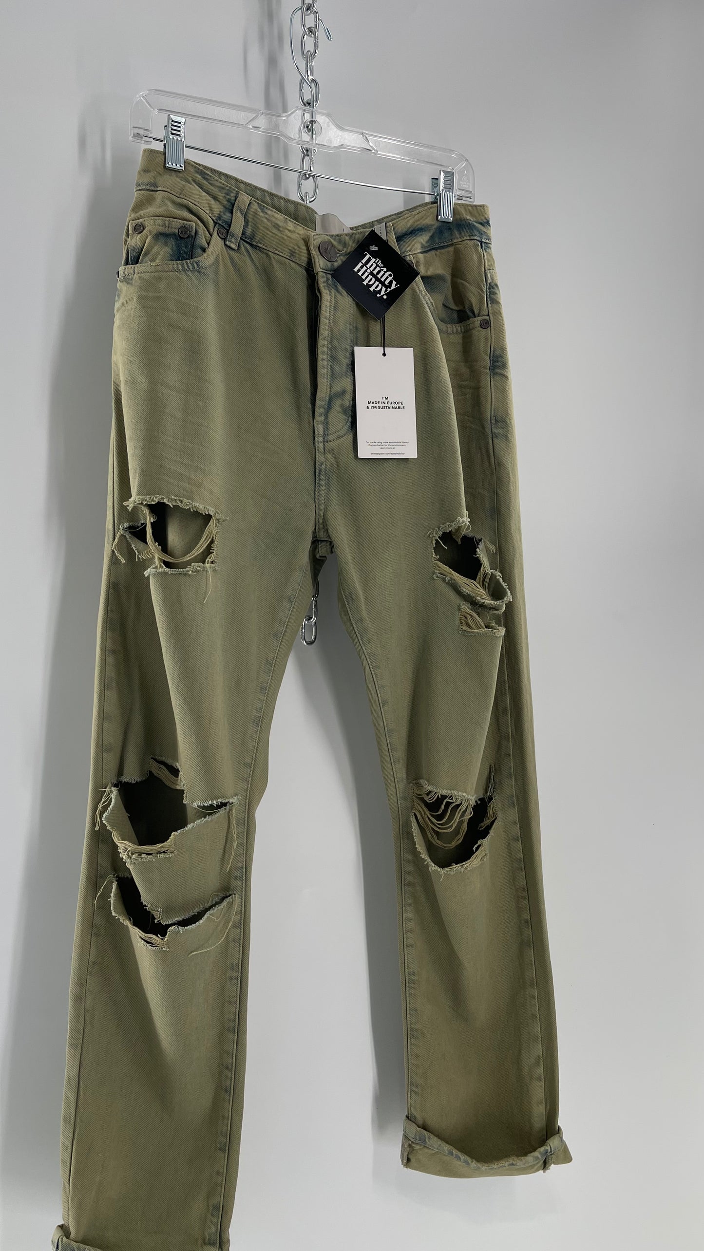 One Teaspoon Distressed Baggy/Bandit Relaxed Jean with Green Hue/Wash (Khaki Haze) (25)