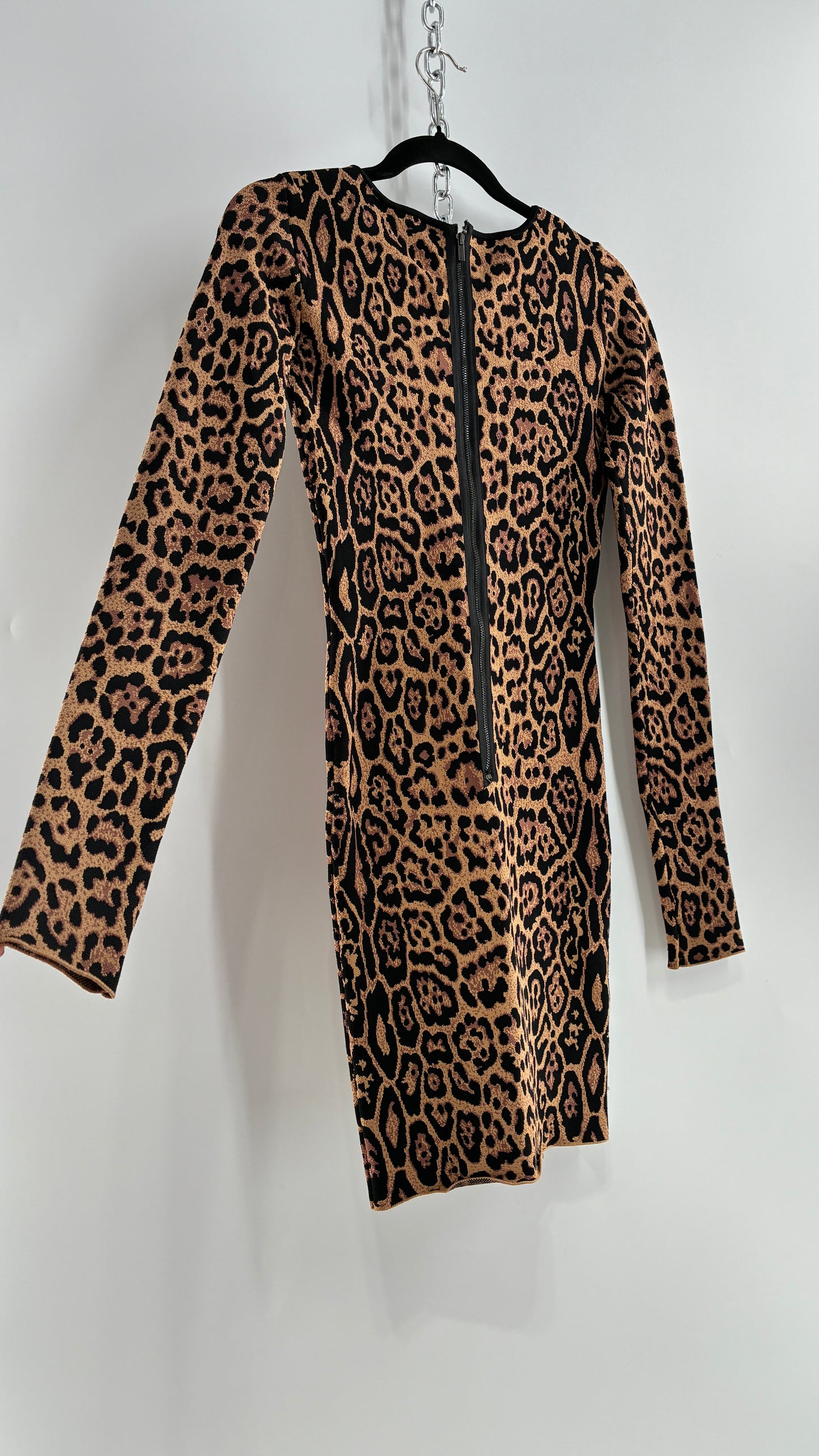 Vintage BCBG MAXAZRIA Sheena Ultra Thick Knit, Compression Leopard/Cheetah Printed Mini Dress (XS)