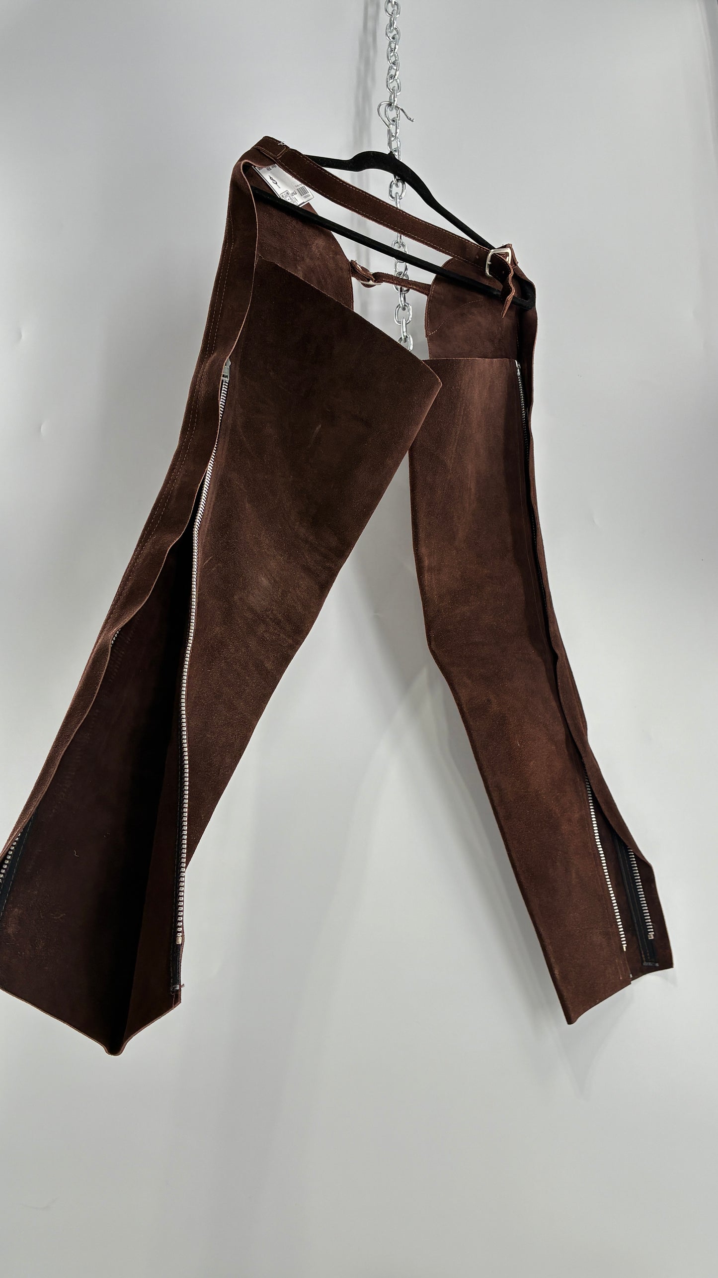 Vintage Chocolate Brown Genuine Suede Leather Chaps with Heavy Duty Side Zipper Detail (XS)