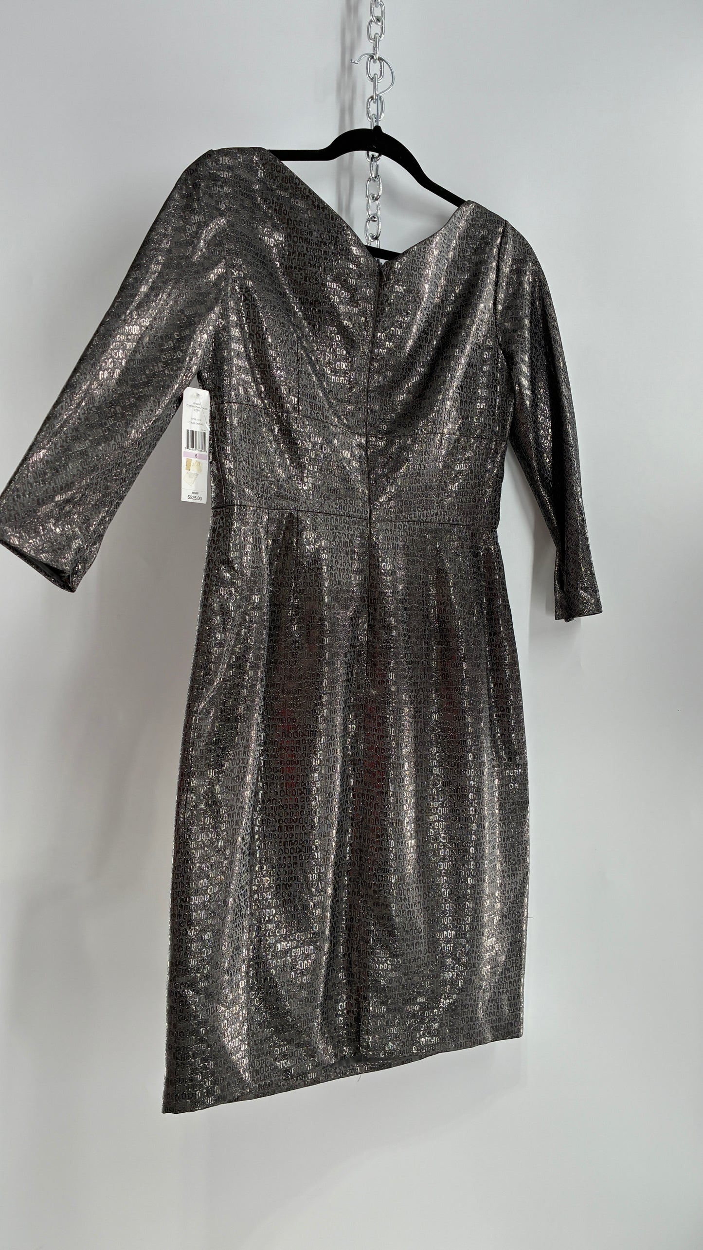 Vintage CARMEN MARC VALVO Metallic Liquid Silver Dress with Tags Attached (6)