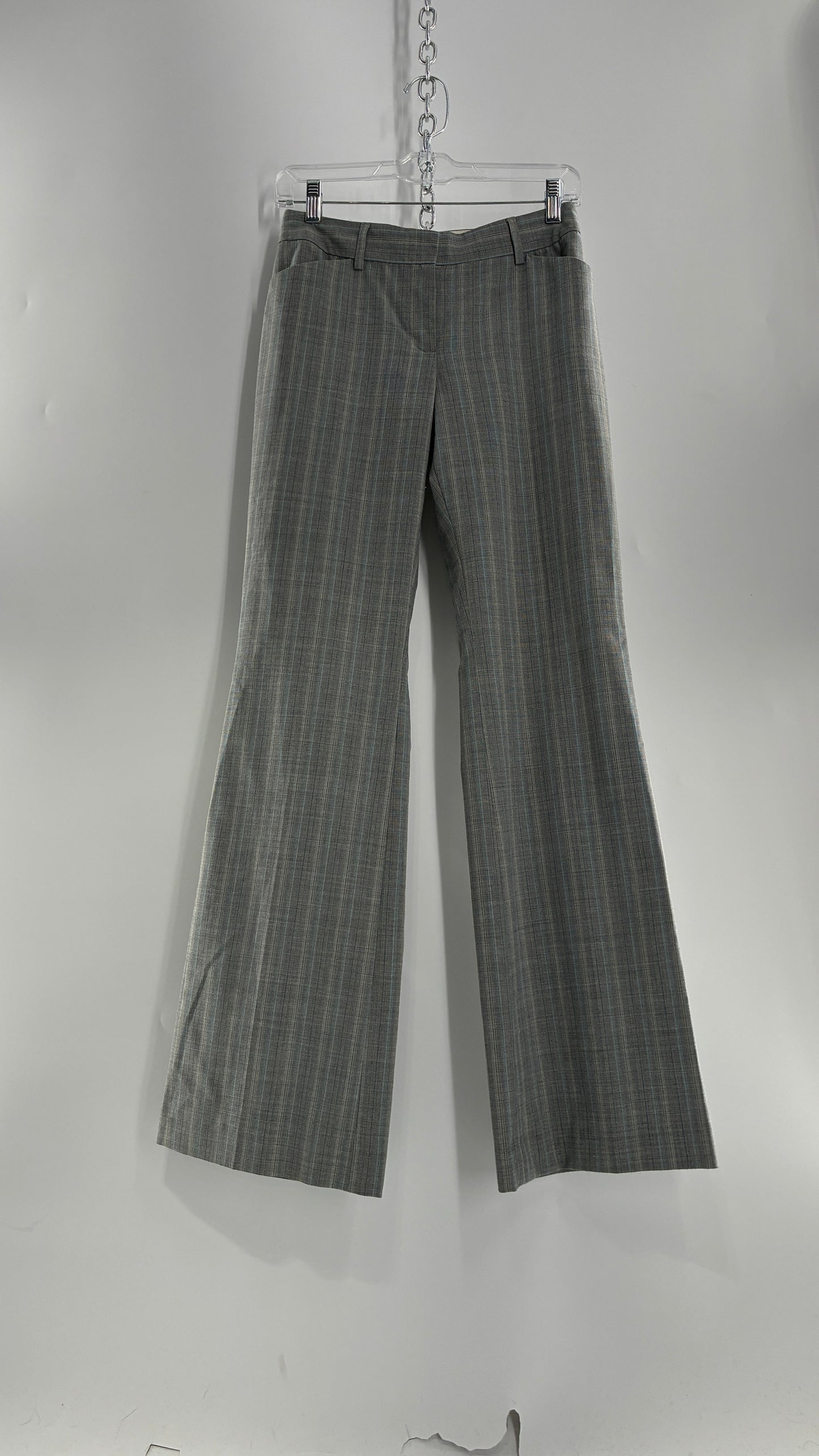 Vintage 1990s EXPRESS Editor Iconic Grey and Blue Low Rise Kickflare Pants (1)