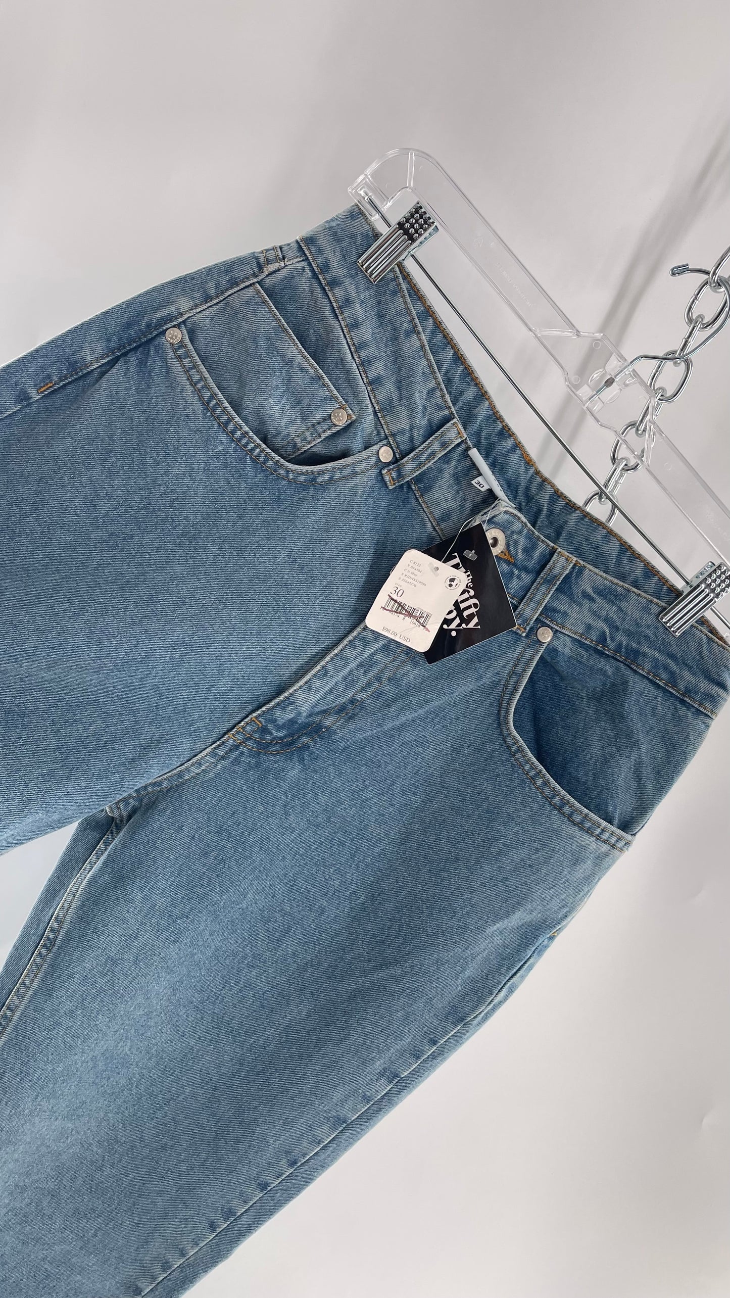 RAGGED PRIEST Free People Light Wash High Waisted Mom Jeans with Bum Tear with Tags Attached (30)