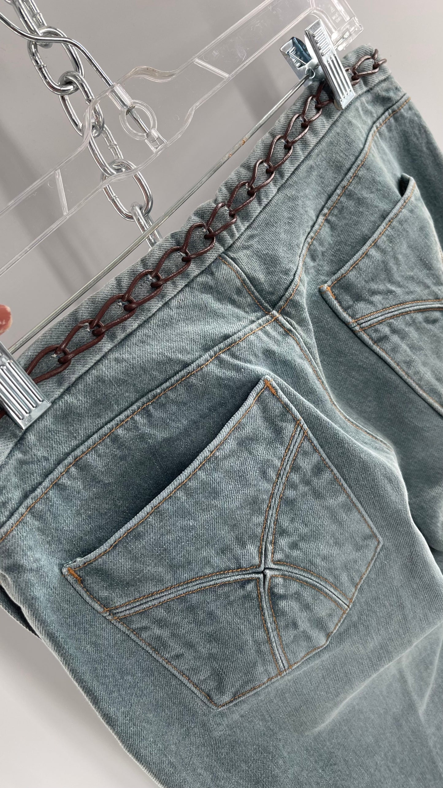 Vintage GAP Light Wash Denim Kick Flares with Bronze Chain Link Waistline (2)