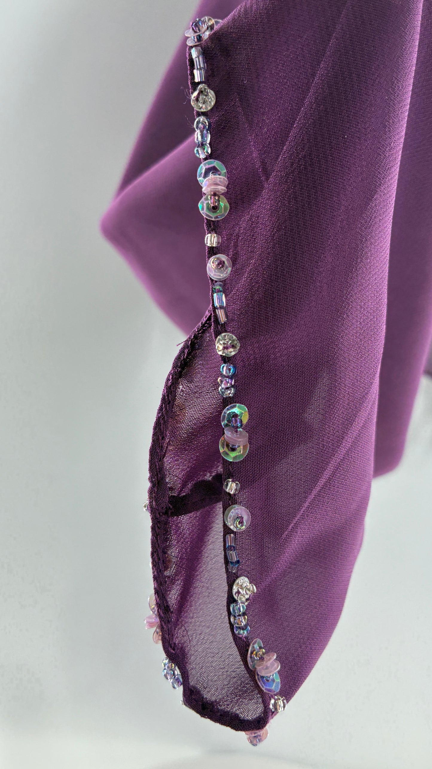 Vintage 1990s Purple Sheer Shrug with Iridescent Beaded Cuffs and Hem (M/L)
