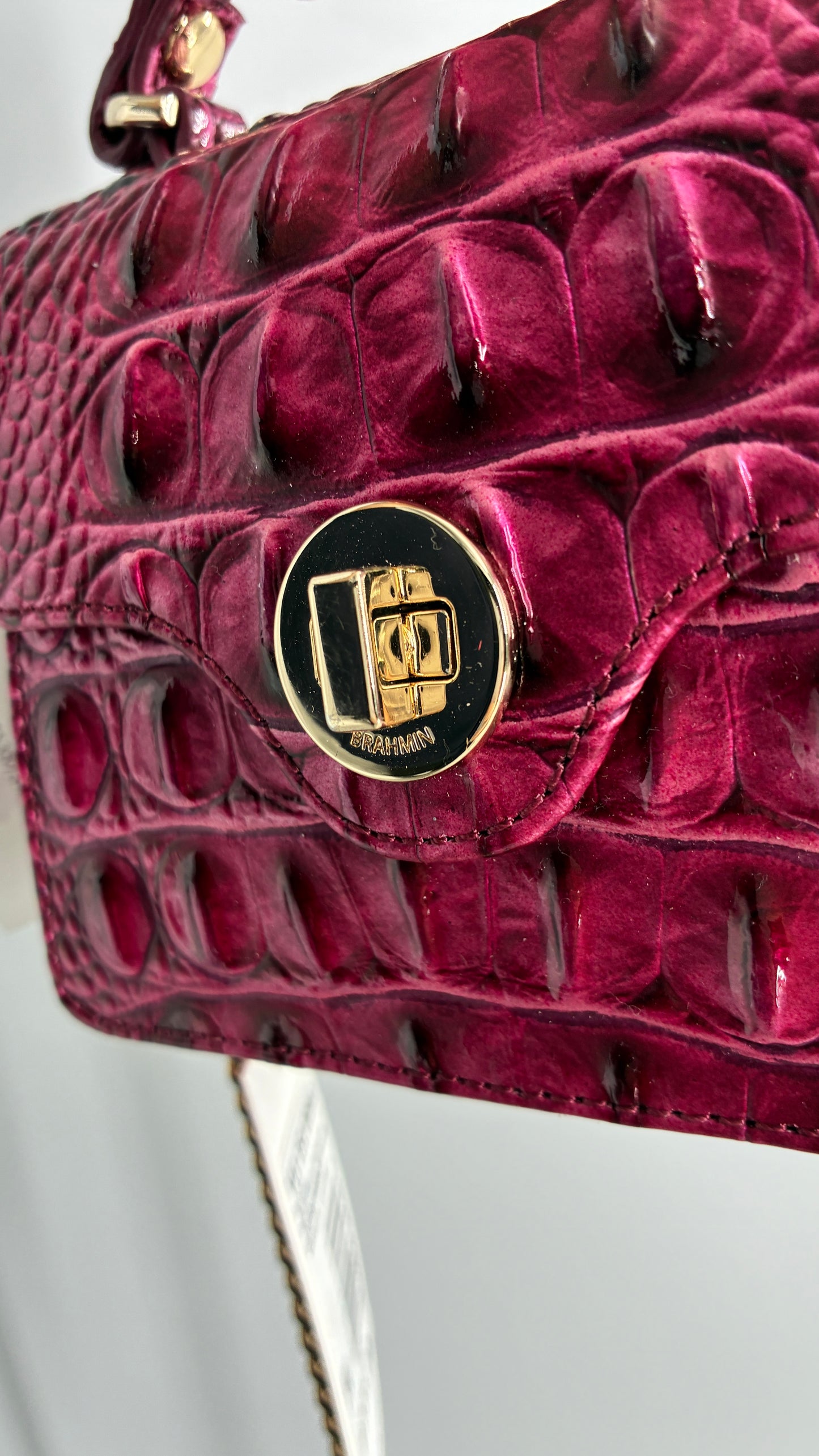 BRAHMIN Arietta Pomegranate Melbourne Mini Purse with Tags Attached, Gold Crossbody Chain and Authentication