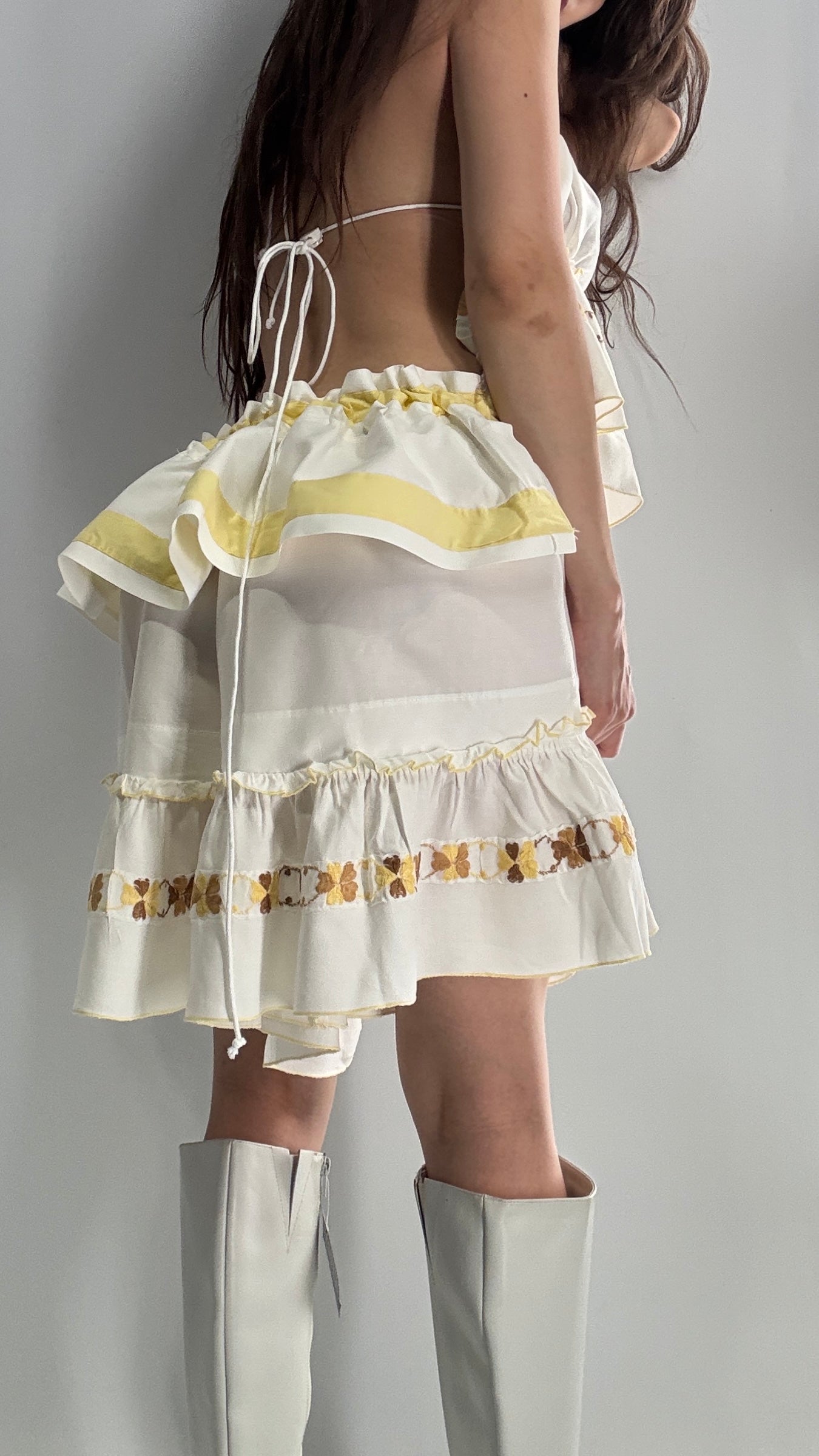 Vintage Handmade Heavily Embroidered Play Set with Sailor Style Ruffled Bum (XS-XL)