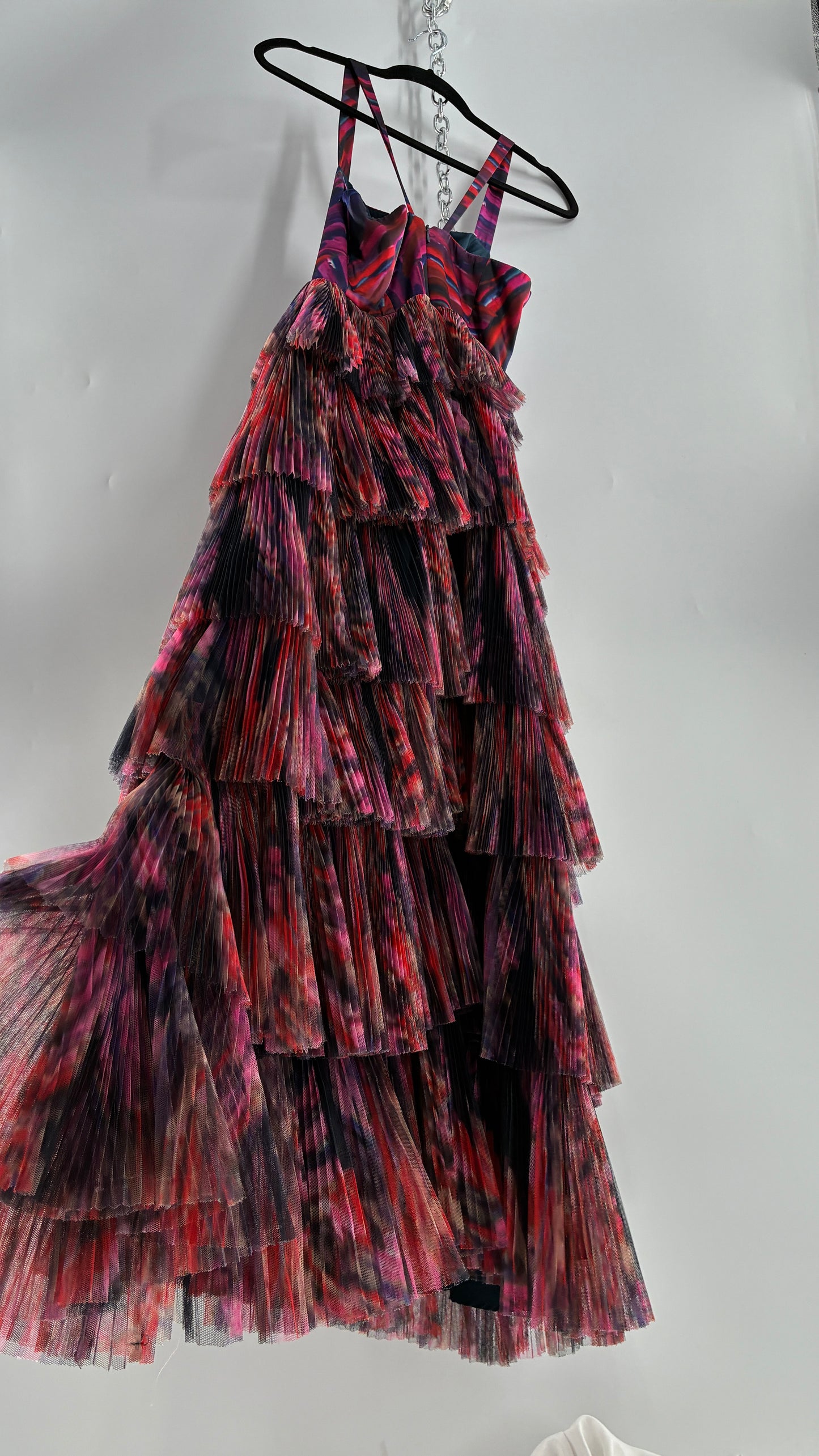 HUTCH Ruffled Maxi Gown Graphic Navy Blue, Fuchsia (2P,4)
