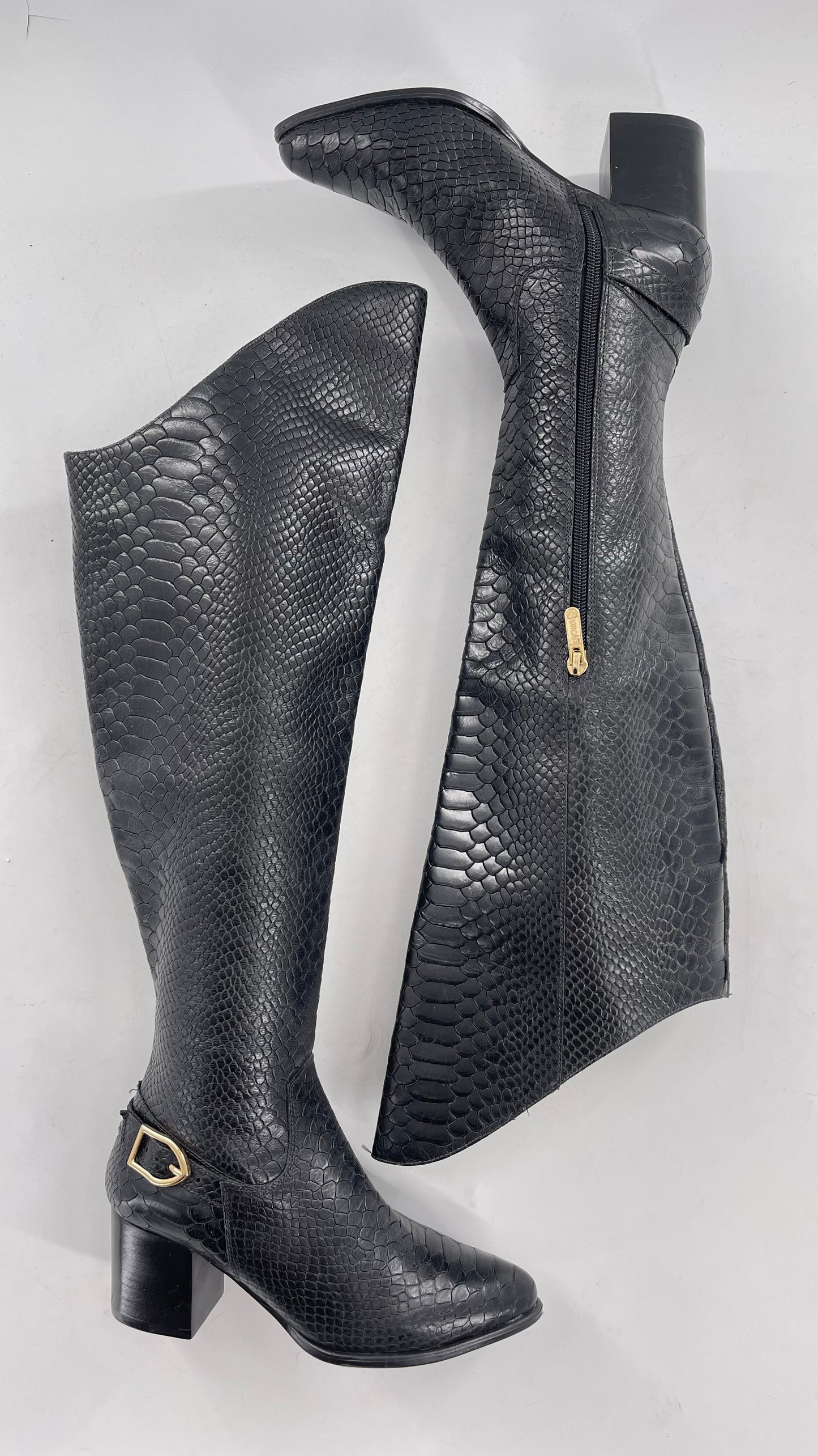 ORCADE Genuine Brazilian Leather Crocodile Embossed/Textured Knee High Boots (5)