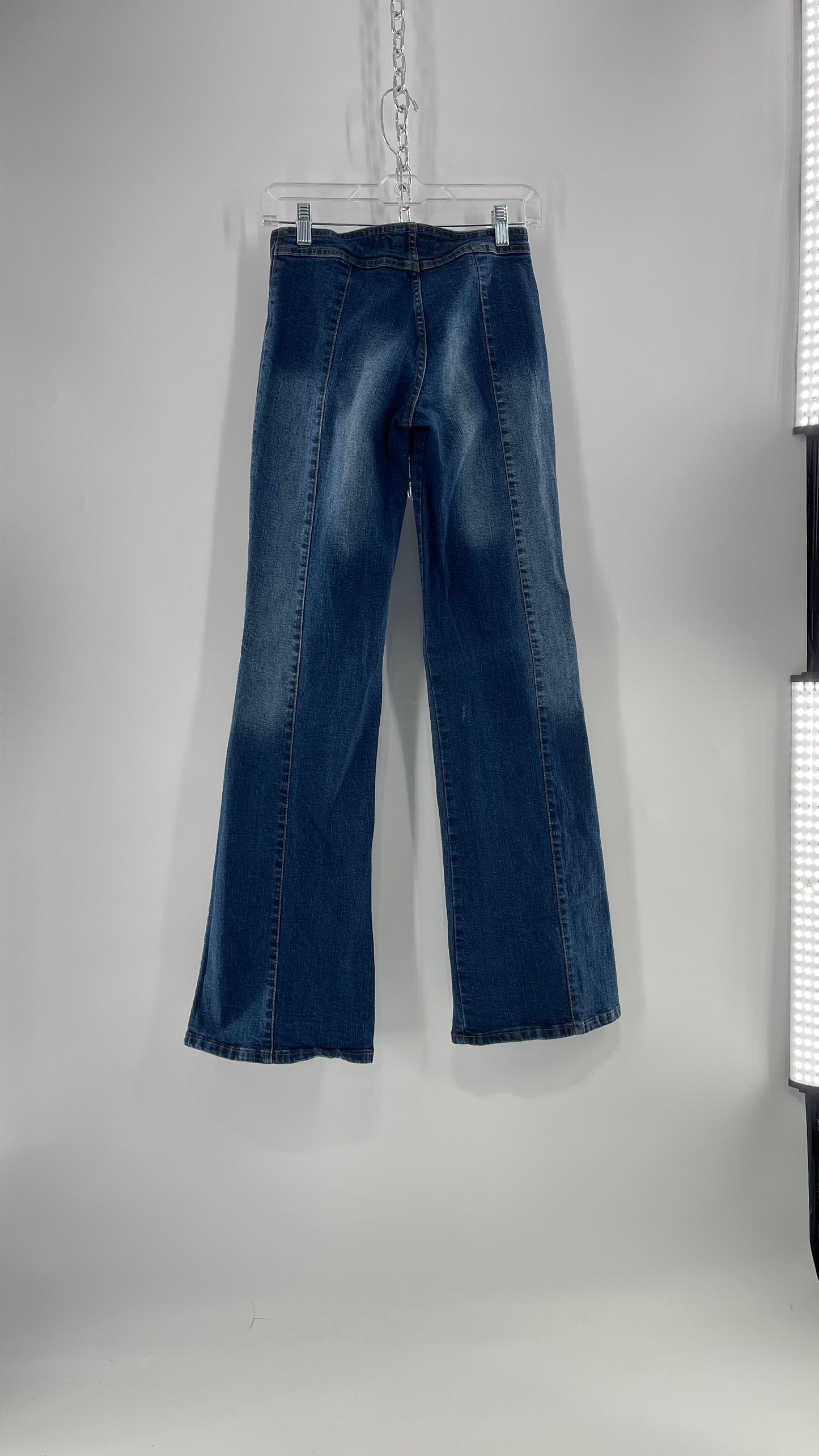 Vintage NewMax Two Toned Paneled Brazilian Jeans with Buckle Jean Strap Closure and Flared Hem (8)