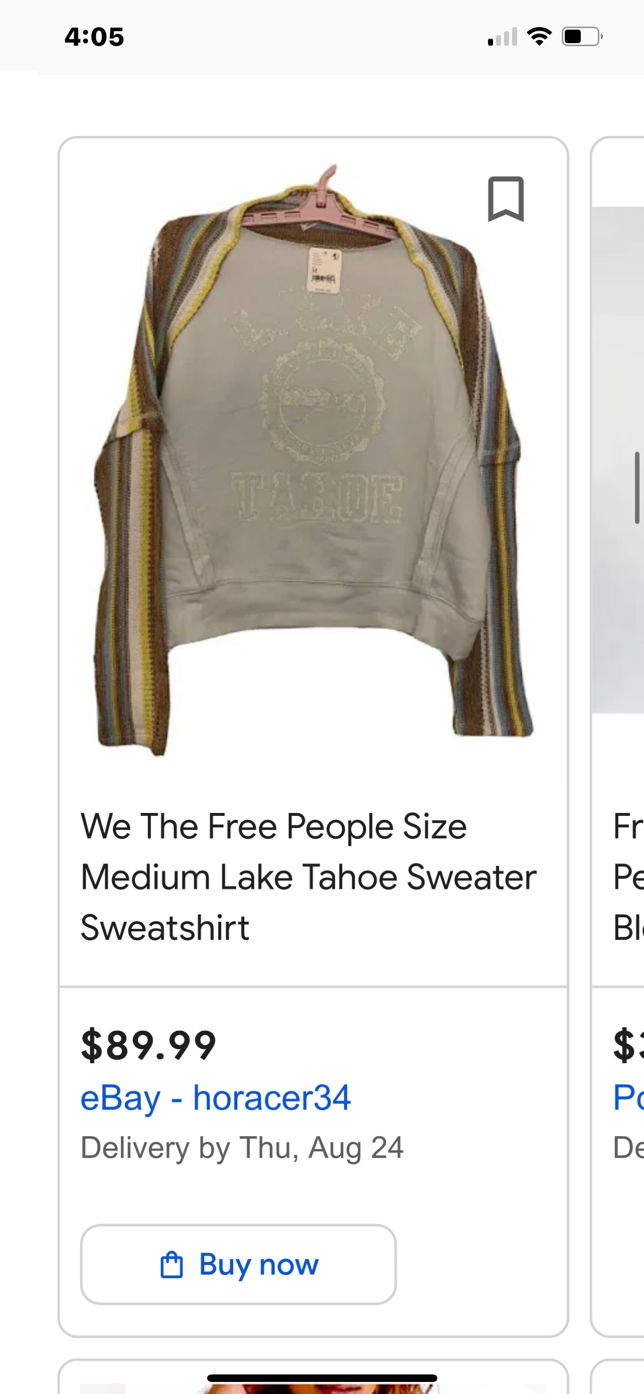 Free People Knit Sleeve Light Blue Lake Tahoe Longsleeve (Small)