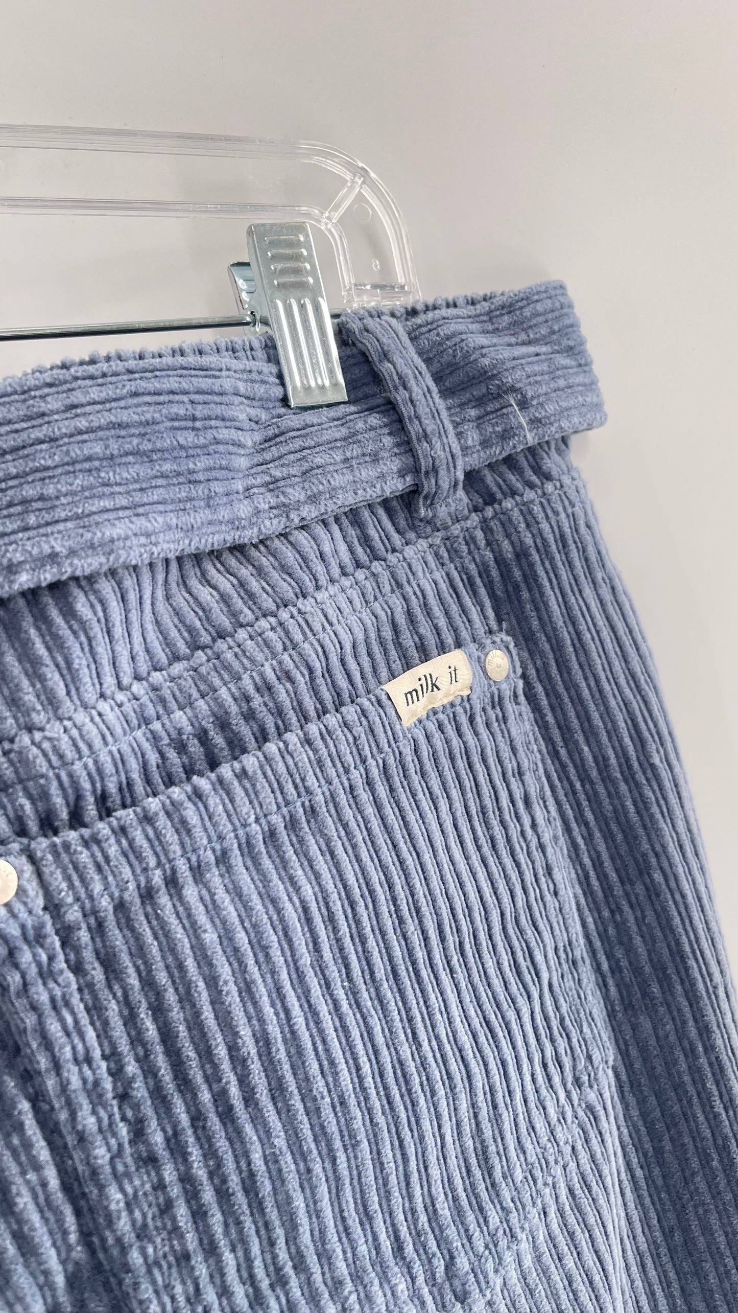 MILK IT Recycled Powder Blue Corduroy Low Waist Grommet Buckle Folk Jean with Tags Attached (16)